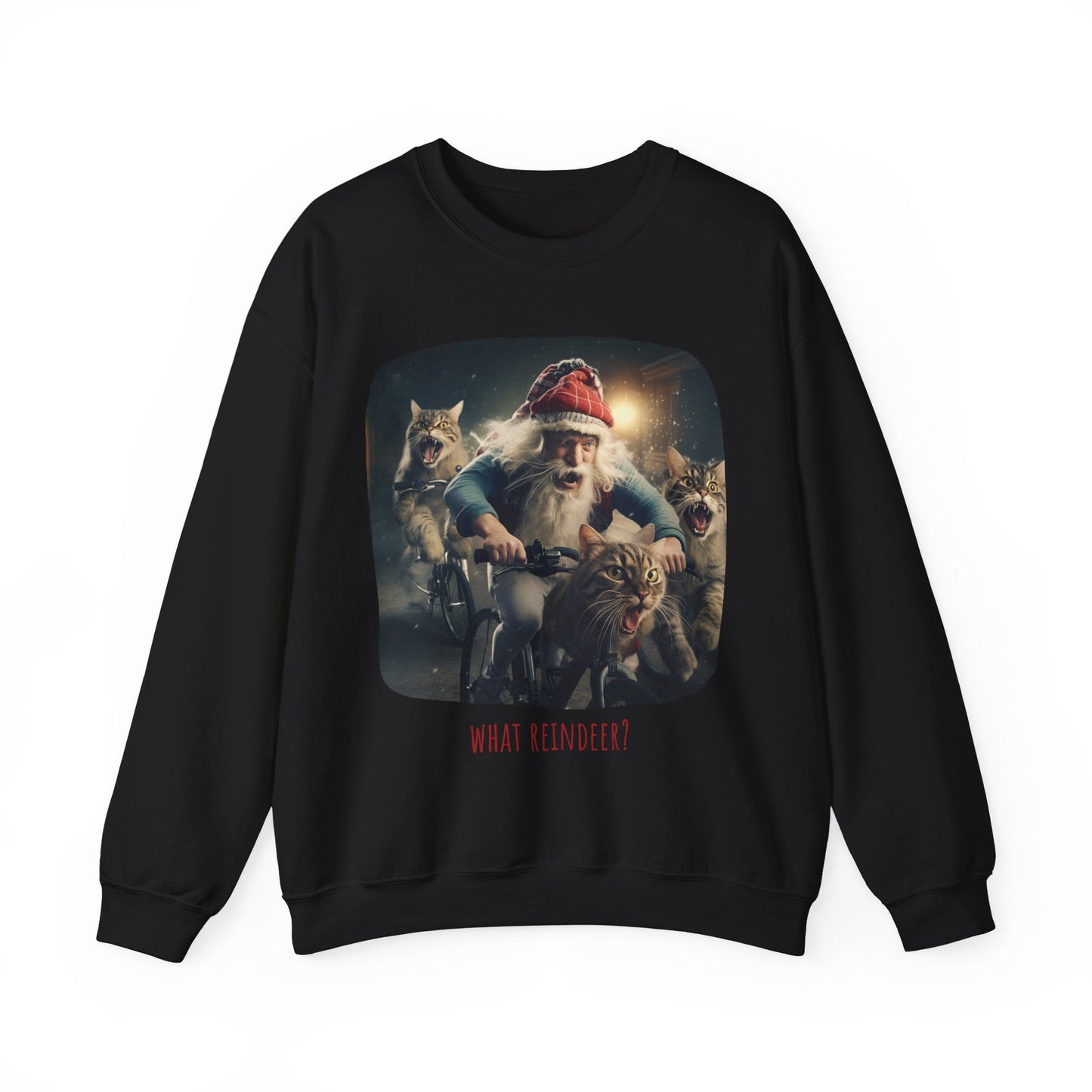 What Reindeer? Cat Brigade Santa on Cycle, Christmas Cat, Cat Bicycle Lovers Gift, Kitty Cat Christmas Shirt Unisex Sweatshirt Sweat Shirt, Many Colors