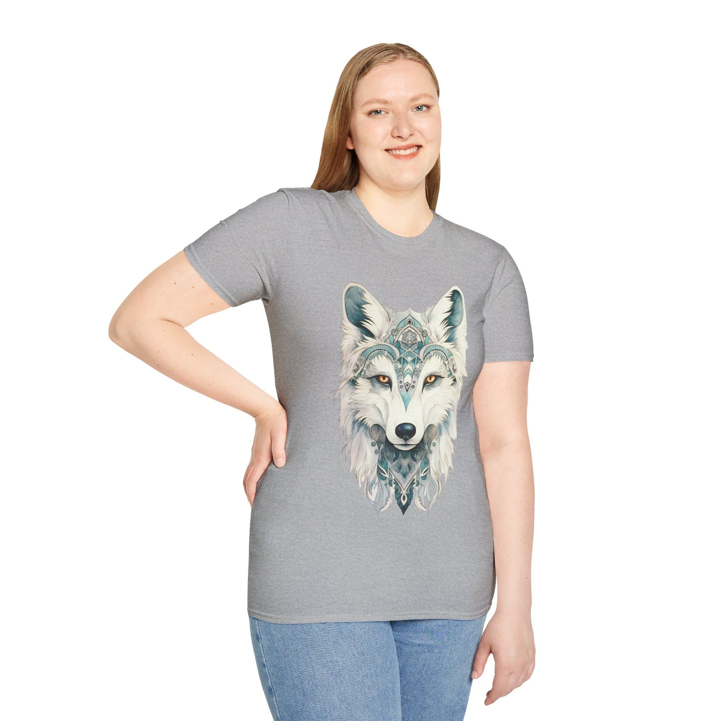 Snow Wolf, White Wolf Shirt, Lone Wolf Gift Unisex Tee Shirt, T-Shirt Wolf Totem Spirit Medicine Softstyle T-Shirt Tee Teeshirt