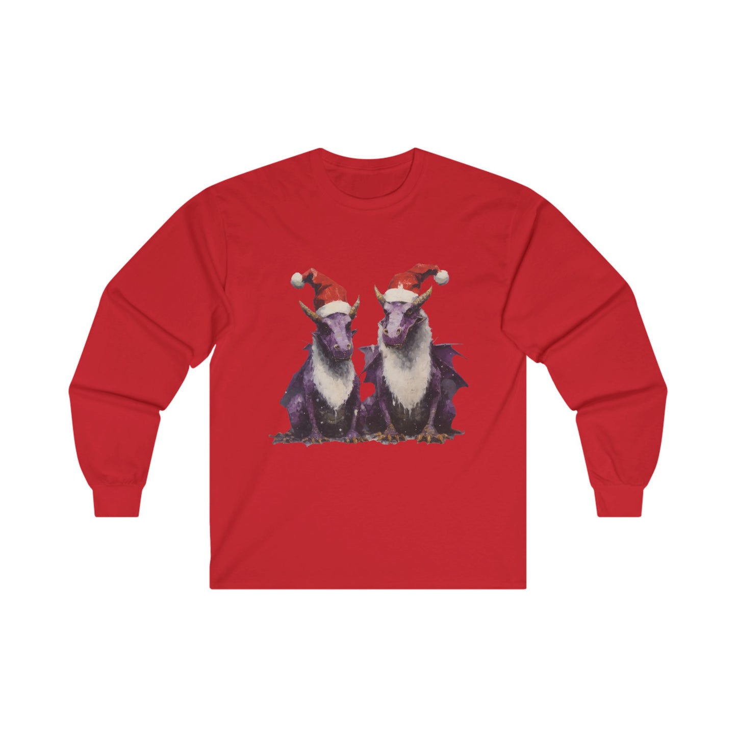 Christmas Dragons, Dragon Art, Purple Dragon in Santa Hat Holiday Shirt Long Sleeve T-shirt Ultra Cotton Long Sleeve Tee t Gift Holiday Fun