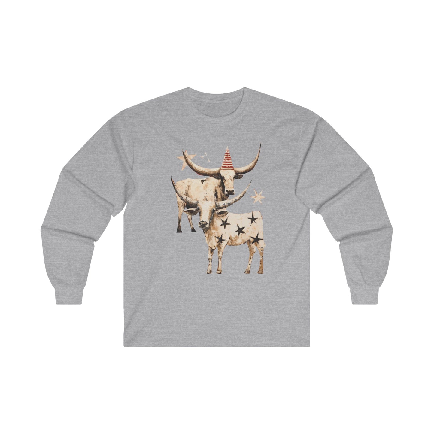 Texas Longhorn Cattle Graphic Tee, Oklahoma Cattle Country, Rodeo Gift, Cow Stars Long Sleeve T-shirt Ultra Cotton Long Sleeve Tee T-Shirt