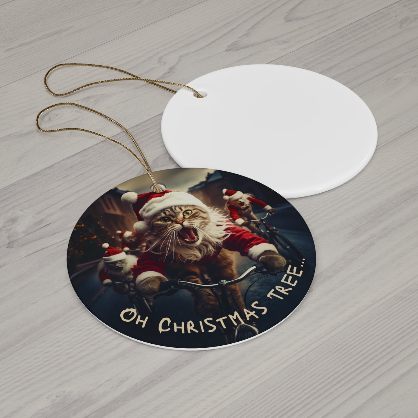 Cat Lovers, Cats on Bikes, Cats with Christmas Hats, Cats Christmas Tree Gang Gift, Christmas Ornament, Ceramic Cat Lover Gift,
