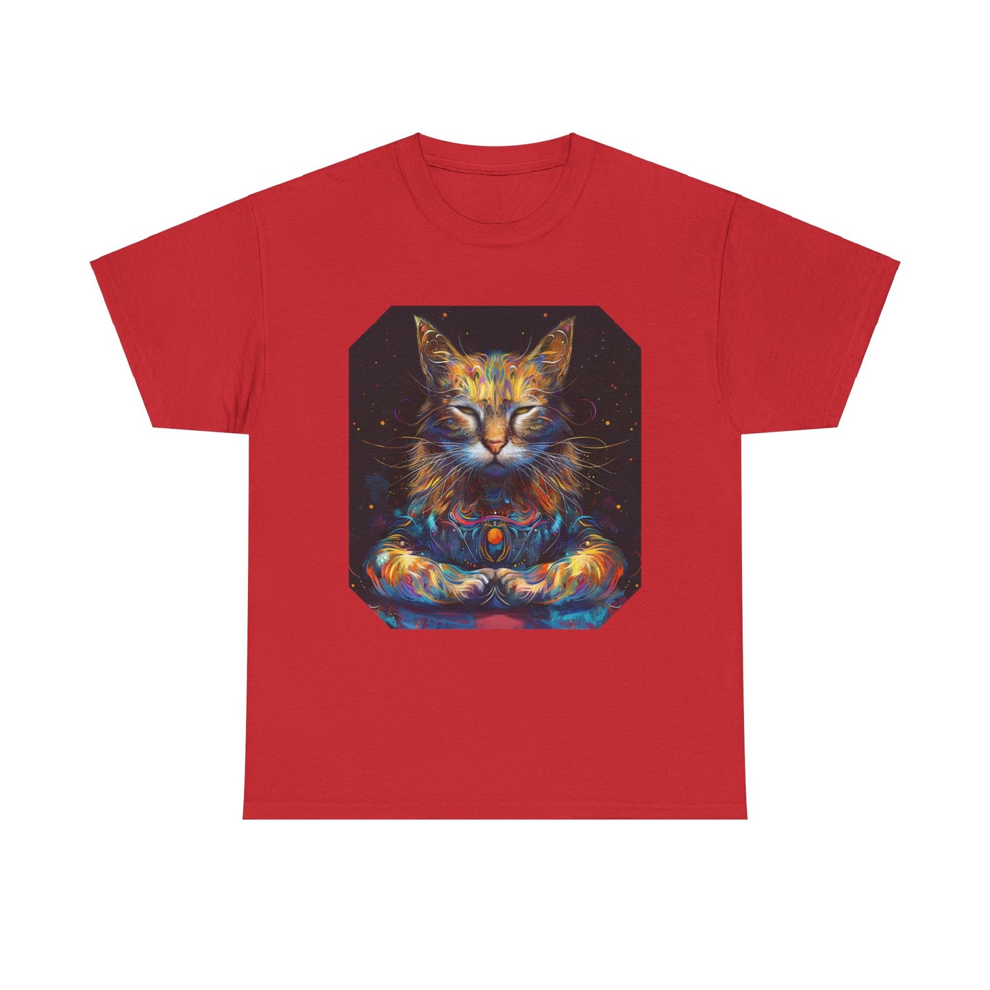 Zen Meditating Yogi Cat, (V4) Cat Gift Unisex Heavy Cotton Tee T-Shirt