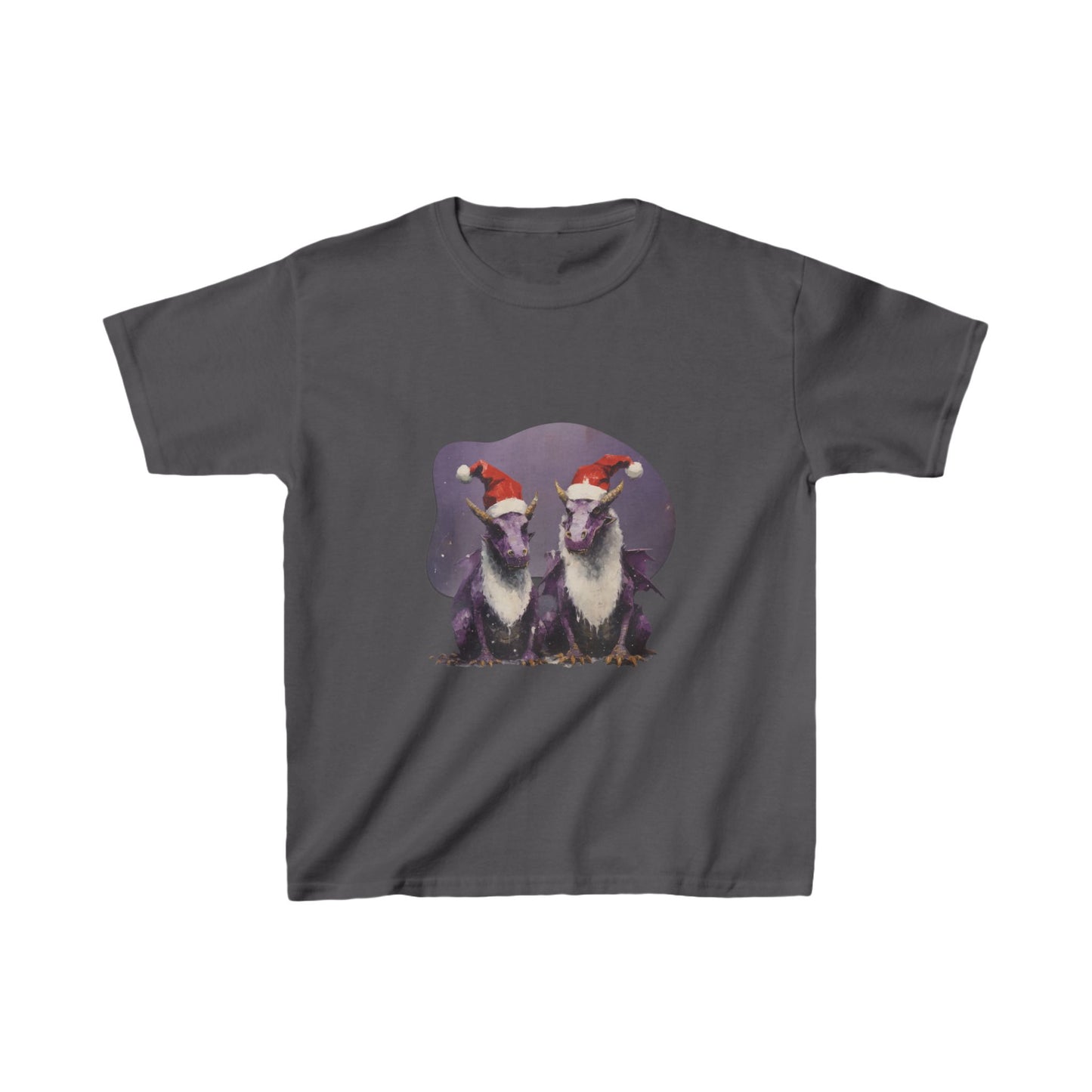 Christmas Dragons, Unisex, Kids Heavy Cotton™ Tee, T-Shirt, Boys Girls Teeshirt, Purple Dragon With Santa Hat- Multi color tee
