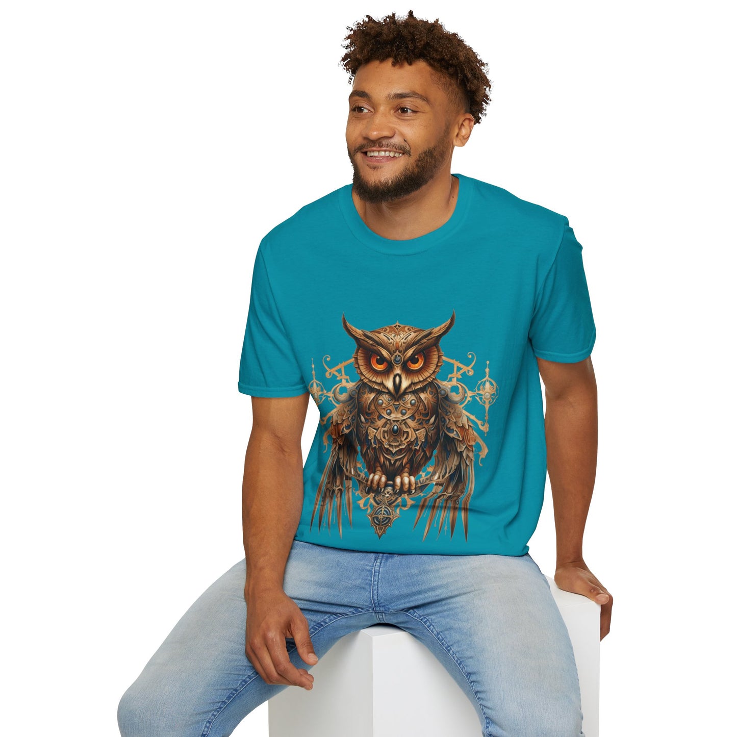 Steampunk Art Deco Style Owl II, Golden Owl Shirt, 1920's Owl Gift Unisex Tee Shirt, T-Shirt Softstyle T-Shirt Tee Teeshirt