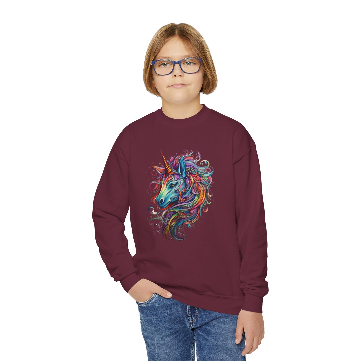 Rainbow Colors Unicorn Gifts, Unicorn Lovers, Kids, Girls, Boys Youth Crewneck Sweatshirt Magic Birthday
