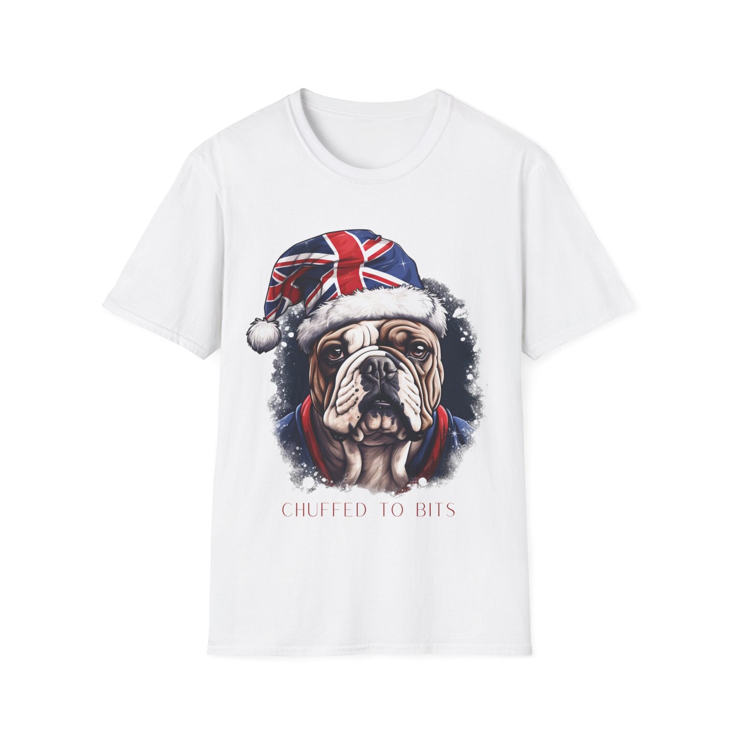 English Bulldog, Chuffed To Bits T-Shirt, British Union Jack, Mens Womans Unisex Shirt Softstyle T-Shirt Teeshirt Anglophile