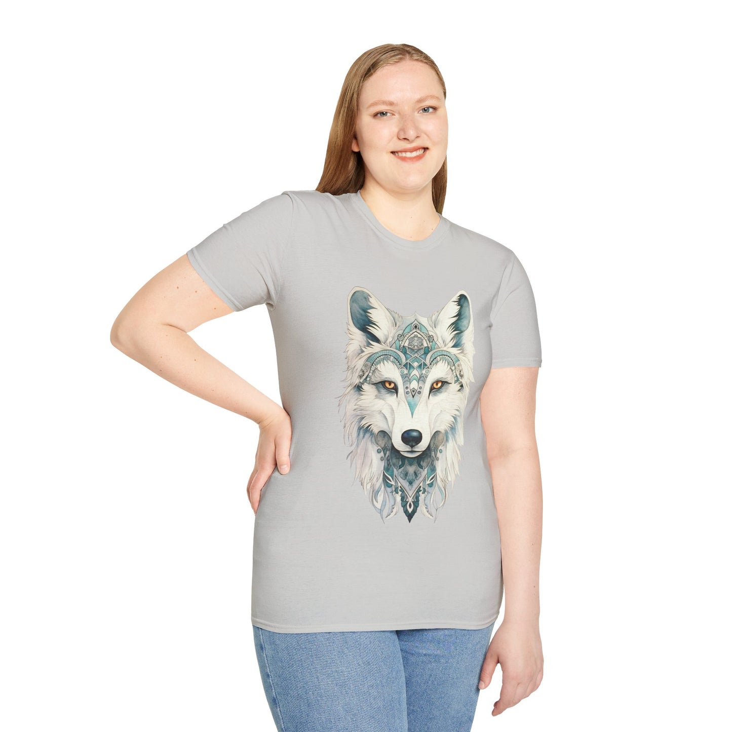 Snow Wolf, White Wolf Shirt, Lone Wolf Gift Unisex Tee Shirt, T-Shirt Wolf Totem Spirit Medicine Softstyle T-Shirt Tee Teeshirt