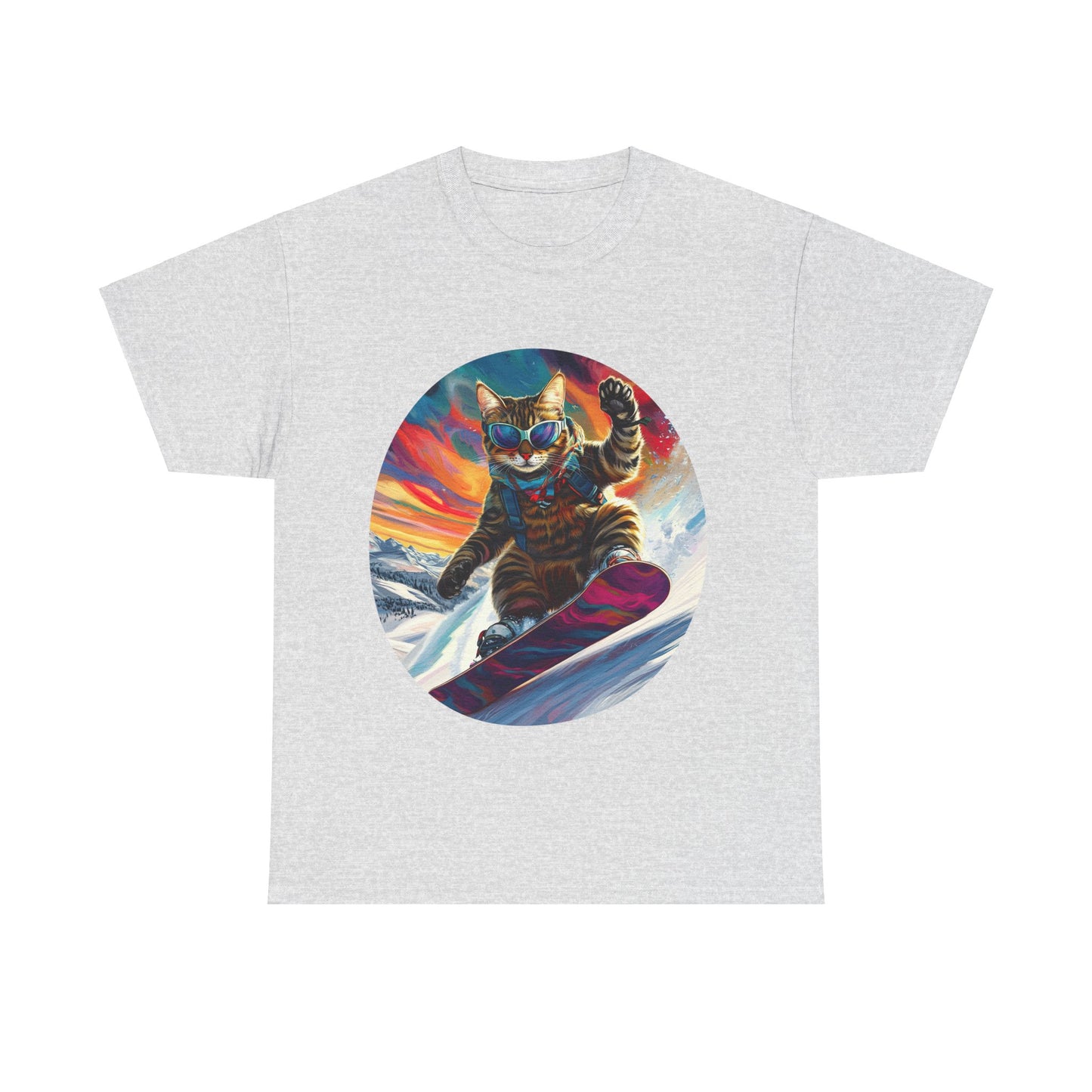 Snowboard Cat (V4) Extreme Winter Sports Ski Cat Art Gift - Cool Cats Unisex Heavy Cotton Tee T-Shirt
