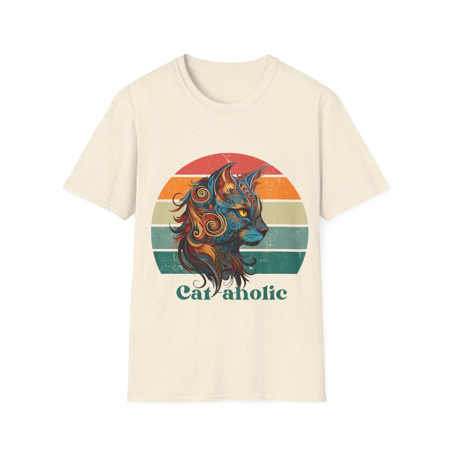 Retro Cat-aholoic Cat Shirt, Cat Lover's Graphic T-shirt, Boho retro Gift Unisex Tee Shirt, T-Shirt Cat Lovers Gift Softstyle T-Shirt Tee Teeshirt 60s 70s