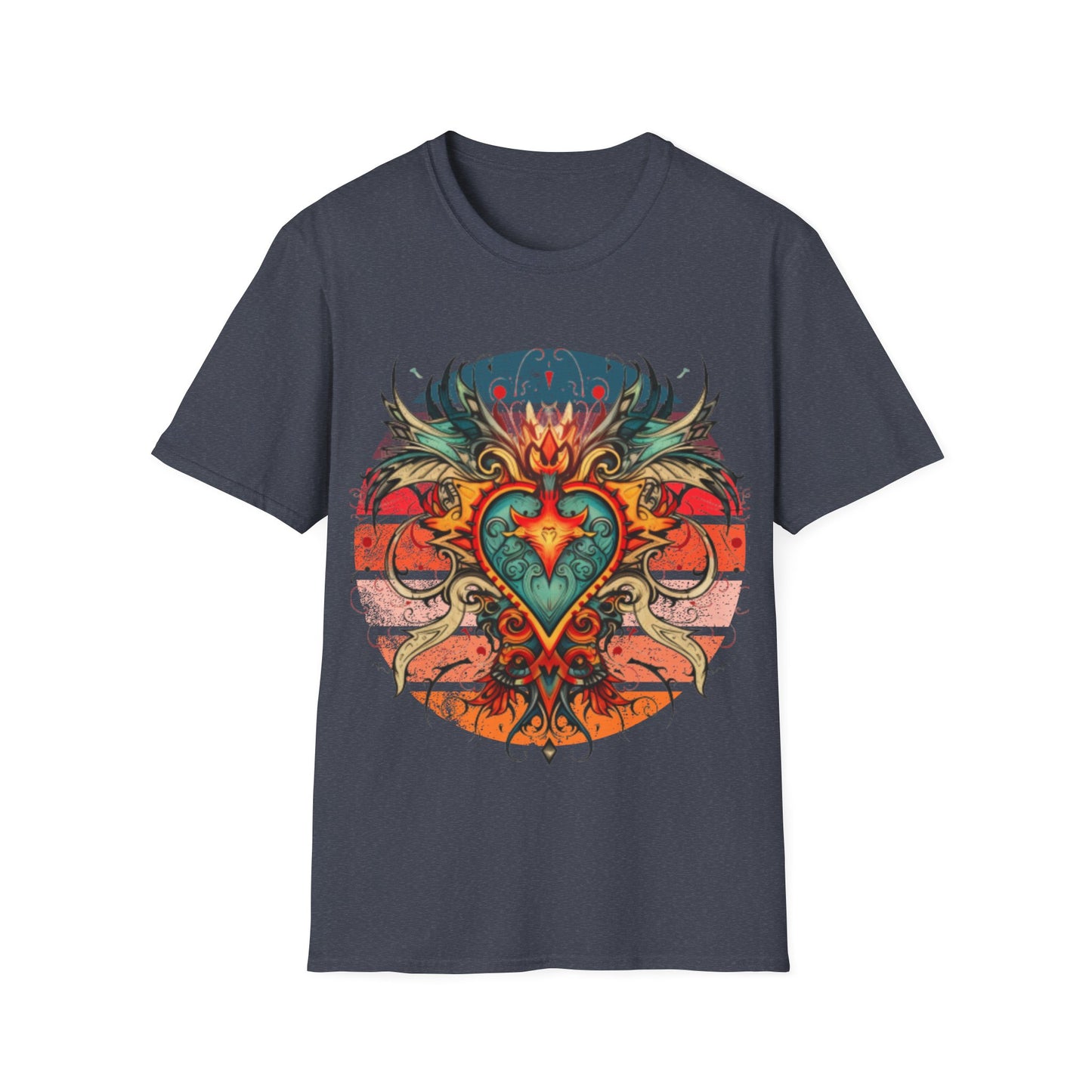 Sacred Heart, Retro Color, Boho Hippie Shirt, Graphic T-Shirt, Graphic Tee Softstyle Unisex Tee Shirt - 60s 70s Vibe Sacred Heart