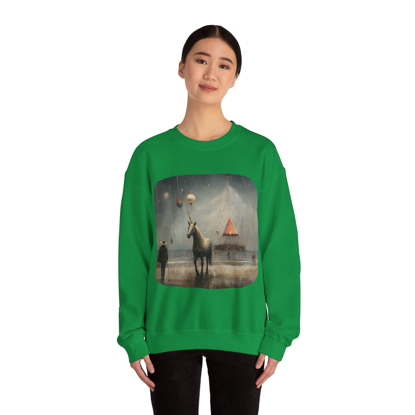 Unicorn on a Pier, Lone Unicorn Holiday Sweatshirt, Whimsical HolidayUnicorn Gift, Christmas Shirt Unisex Sweatshirt Sweat Shirt