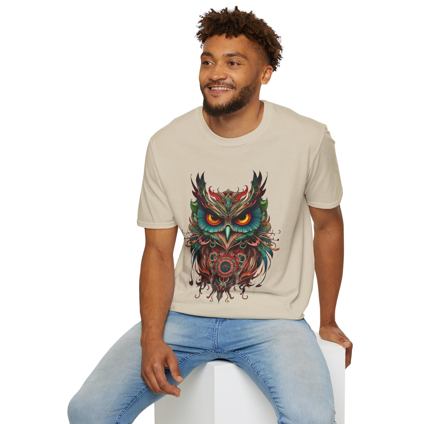 Jeweled Tone Owl, Owl Shirt, Barn Steampunk Owl Unisex Tee Shirt, T-Shirt Softstyle T-Shirt Tee Teeshirt