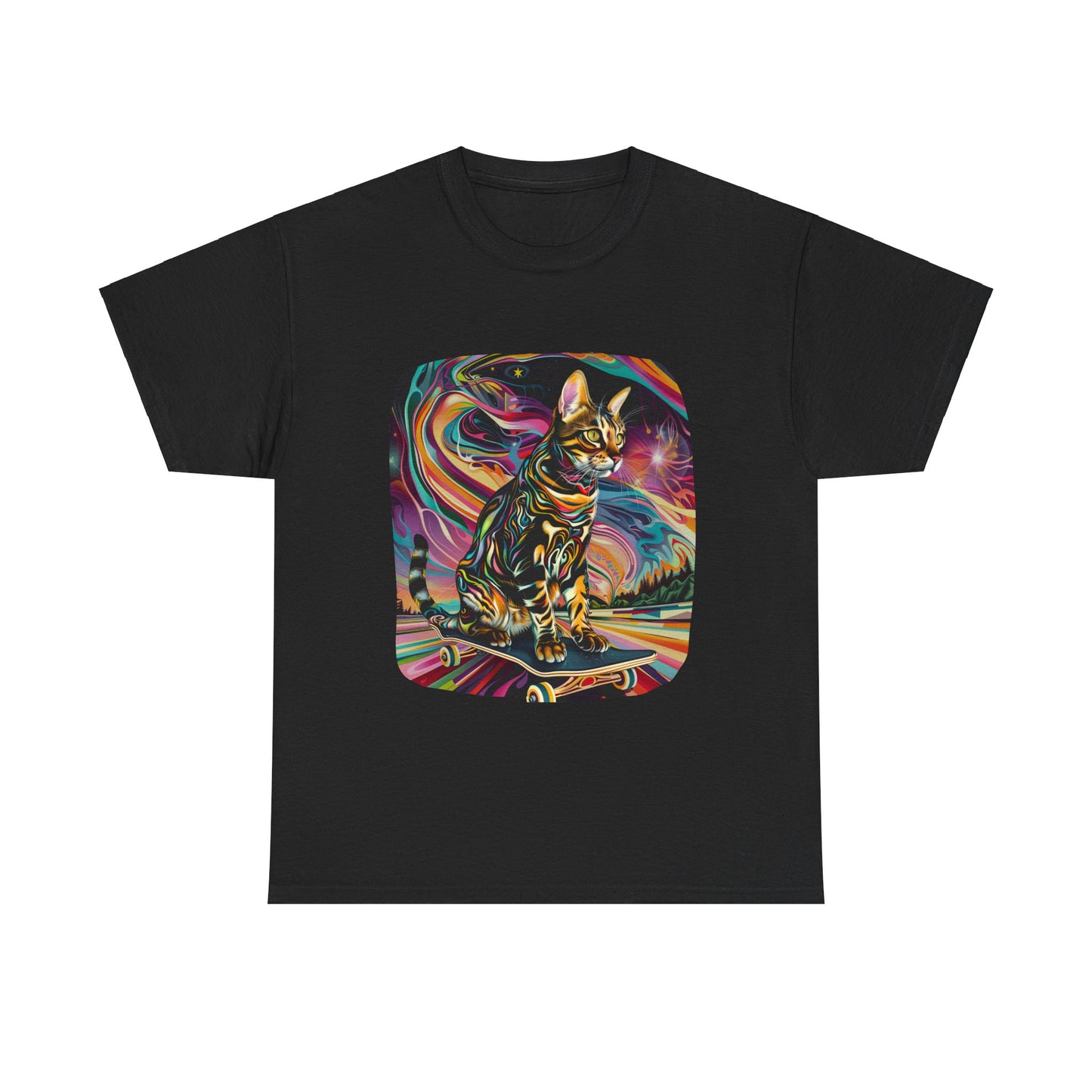 Skateboard Cat, (V2) Skater Cat Art Gift - Cool Cats Unisex Heavy Cotton Tee T-Shirt