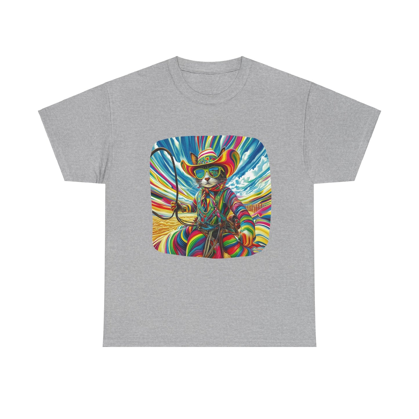 Rodeo Star Cowboy, Cattle Rancher Cat Shirt - Graphic T- Cat Art Gift - Cool Cats Unisex Heavy Cotton Tee T-Shirt