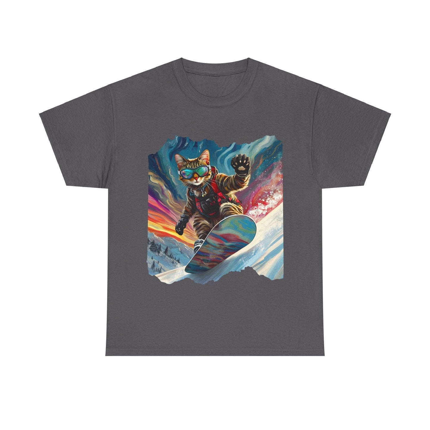 Snowboard Cat, Winter Ski Cat Art Gift - Cool Cats Unisex Heavy Cotton Tee T-Shirt