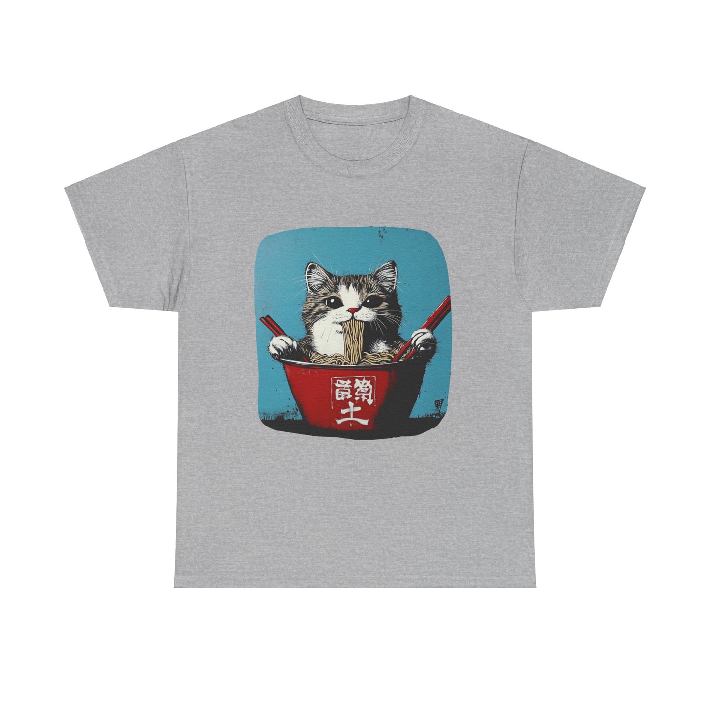 Ramen Cat (V4) Cats and Ramen, Ramen Art Gift - Cute Cats Unisex Heavy Cotton Tee T-Shirt