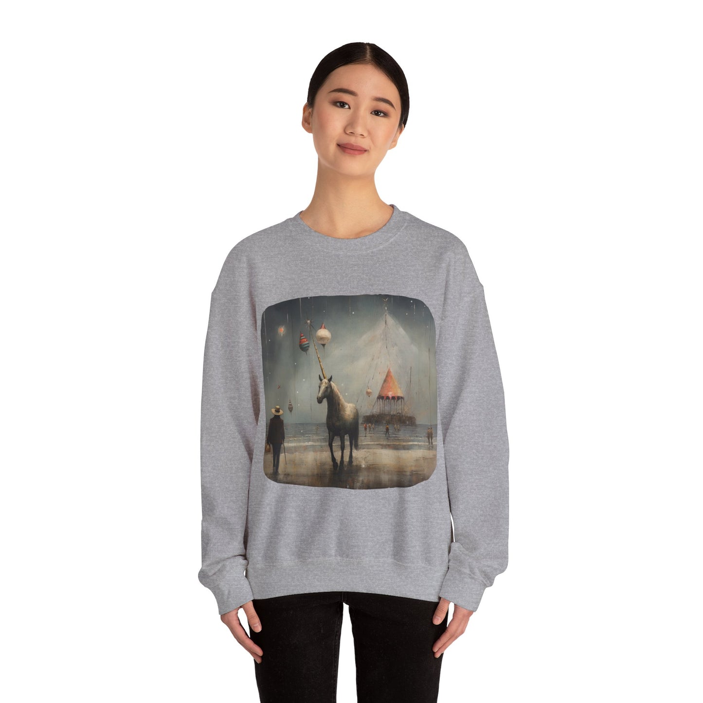 Unicorn on a Pier, Lone Unicorn Holiday Sweatshirt, Whimsical HolidayUnicorn Gift, Christmas Shirt Unisex Sweatshirt Sweat Shirt