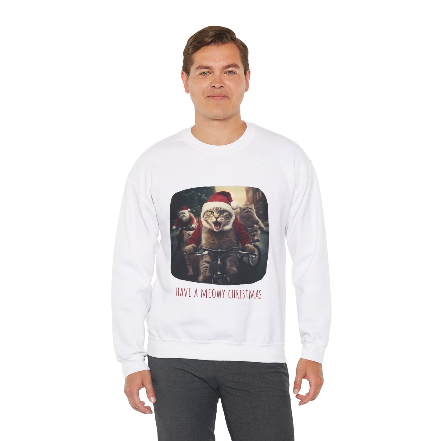 Meowy Christmas Cat, Cat Lovers Gift, Kitty Cat Christmas Shirt Unisex Sweatshirt Sweat Shirt, Many Colors