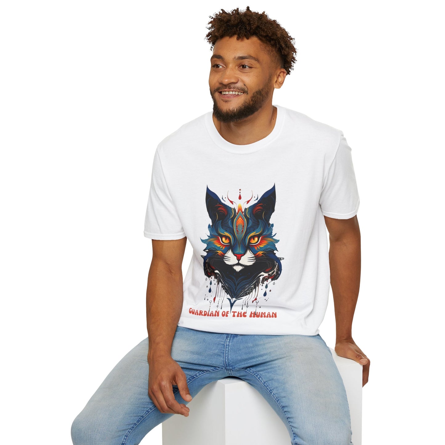 Guardian of the Human, Cat Lover's Gift Unisex Tee Shirt, T-Shirt Cat Lovers Gift Softstyle T-Shirt Tee Teeshirt Stylized Cat