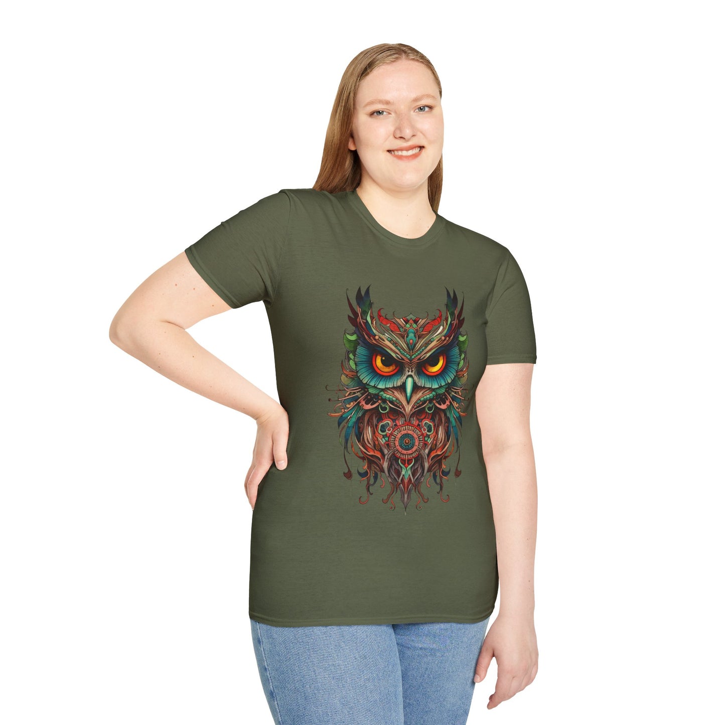 Jeweled Tone Owl, Owl Shirt, Barn Steampunk Owl Unisex Tee Shirt, T-Shirt Softstyle T-Shirt Tee Teeshirt