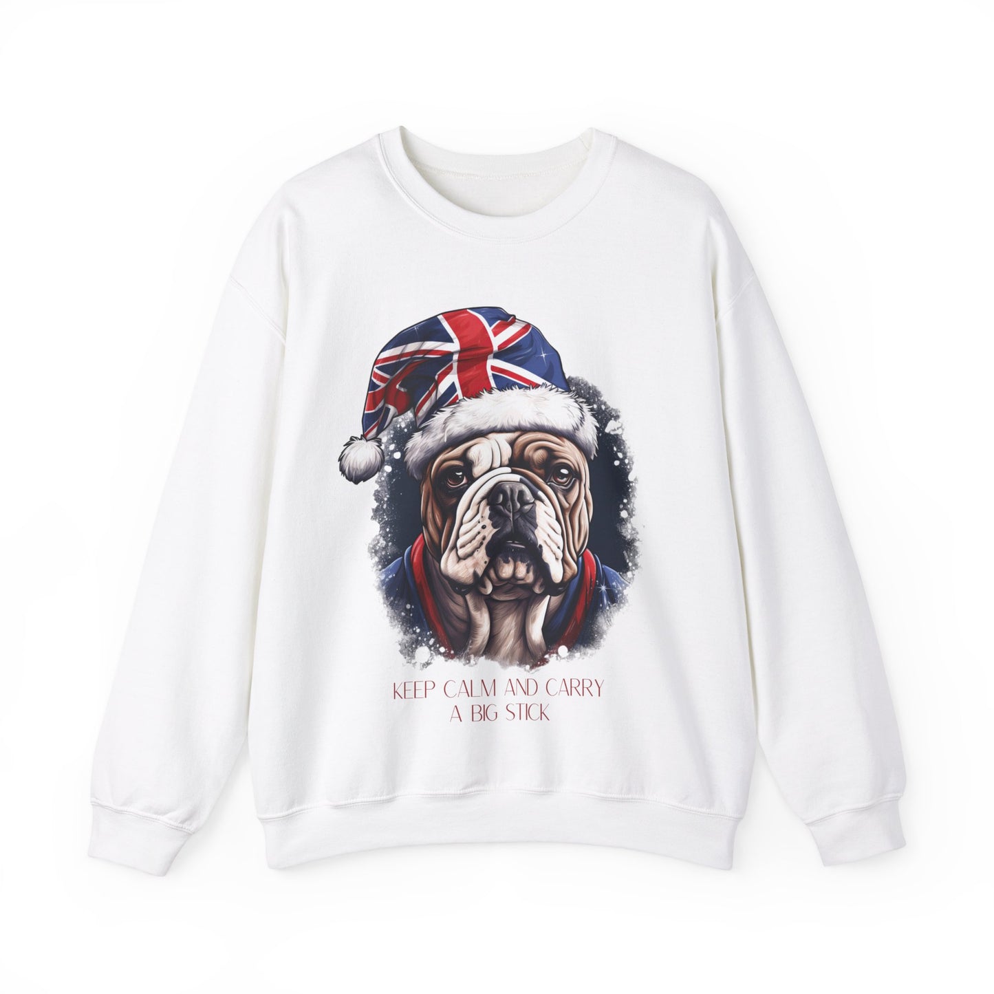 British English Bulldog - Keep Calm and Carry a Big Stick Union Jack Unisex Long Sleeve Jersey Cotton Shirt Mens Women Sweatshirt Sweat Shirt