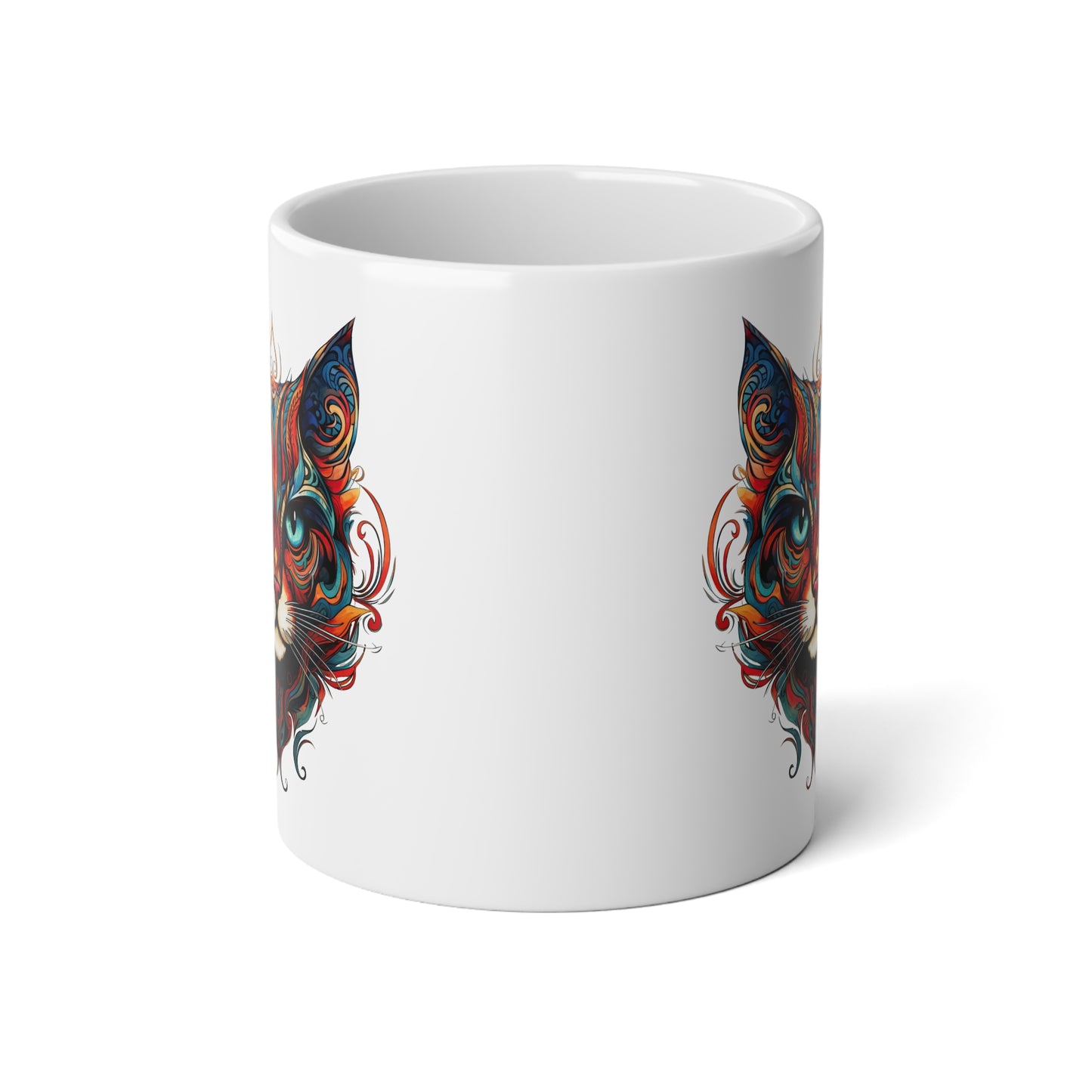 Cat Tribal Style Art Mug, Cat Lovers Christmas Cat Gift, Tribal Cat Gift Mug, Jumbo 20 oz Mug XL Size Mug
