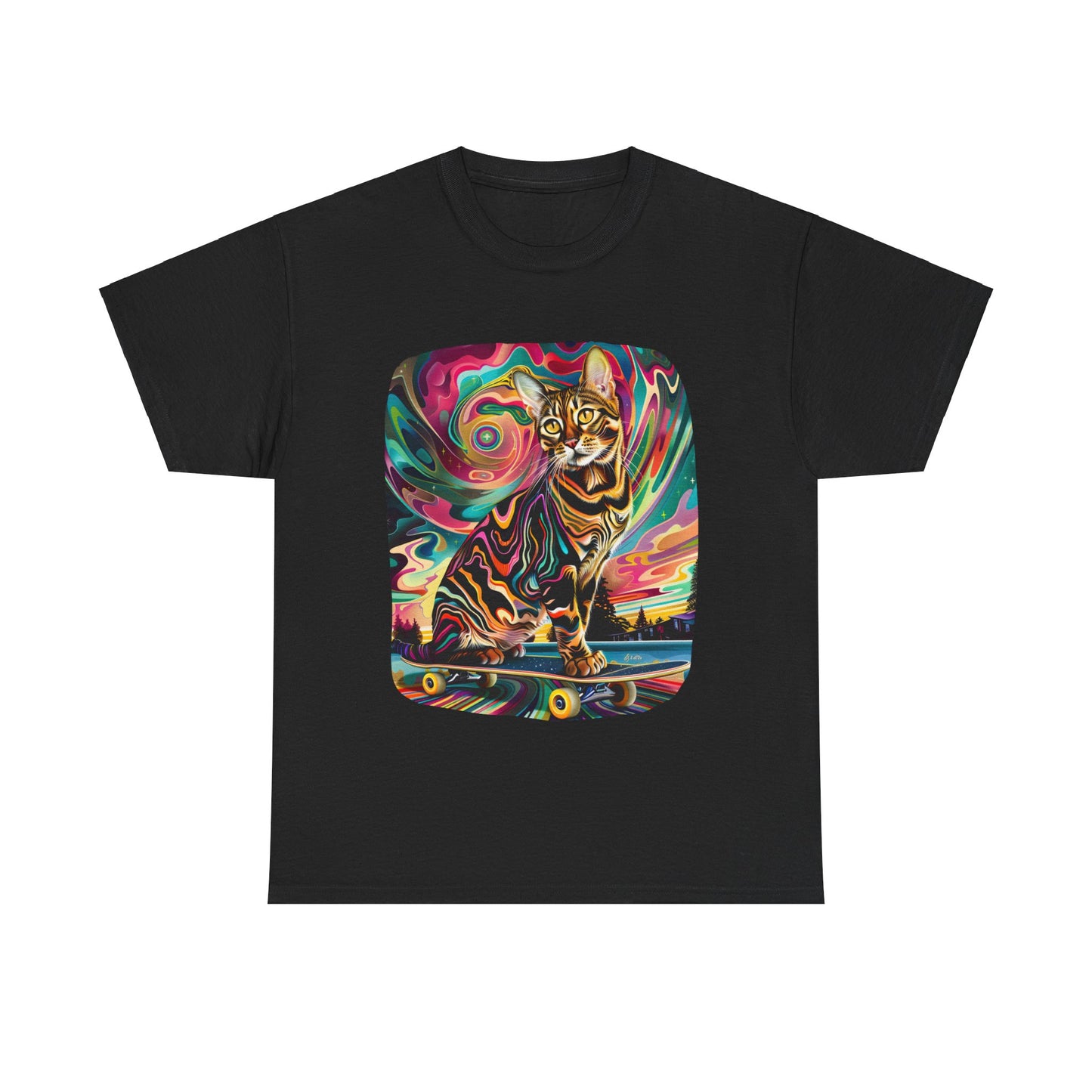 Skateboard Cat, Skater Cat Art Gift - Cool Cats Unisex Heavy Cotton Tee T-Shirt