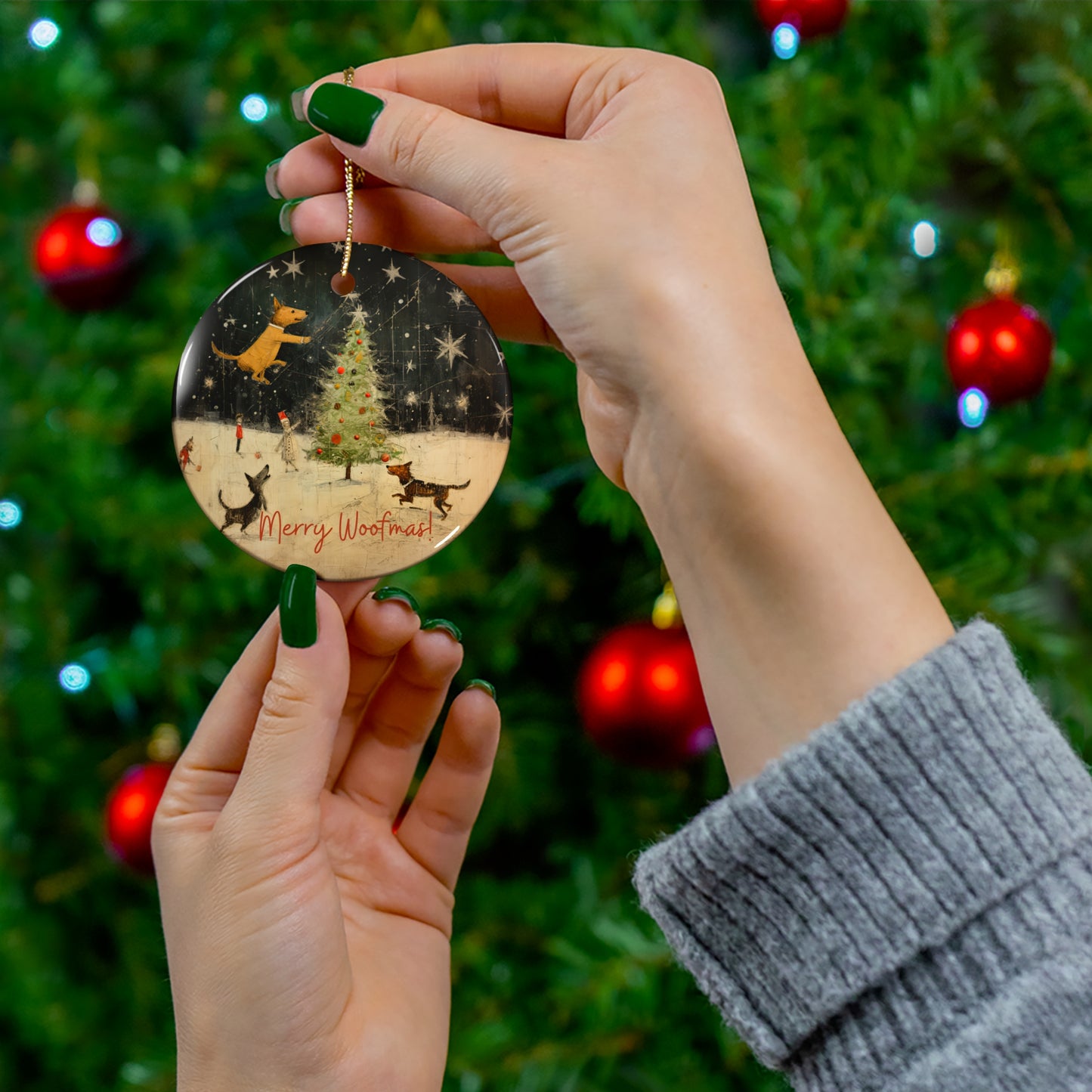 Merry Woofmas, Dog Lover, Dog Owner, Dog Parent Keepsake Ornament, Ceramic Christmas Ornament, Dear Santa, Define Naughty