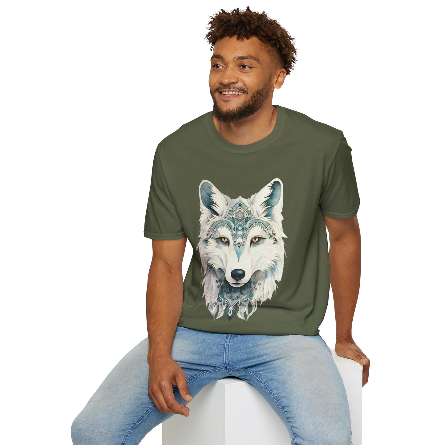 Snow Wolf, White Wolf Shirt, Lone Wolf Gift Unisex Tee Shirt, T-Shirt Wolf Totem Spirit Medicine Softstyle T-Shirt Tee Teeshirt