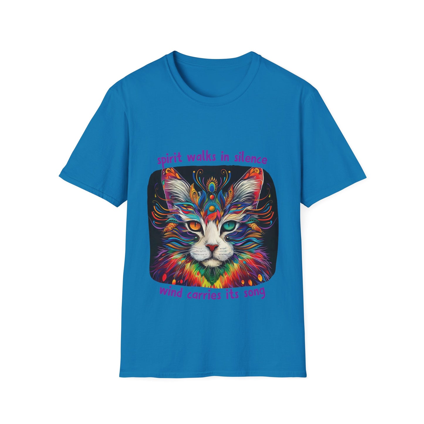 Spirit Walks in Silence, Wind Carries its Song - Shaman Graphic Cat Tee, Cat Lover's Graphic Tee Graphic Unisex T- Shirt, T-Shirt Cat Lovers Gift Softstyle T-Shirt Tee Teeshirt Stylized Cat