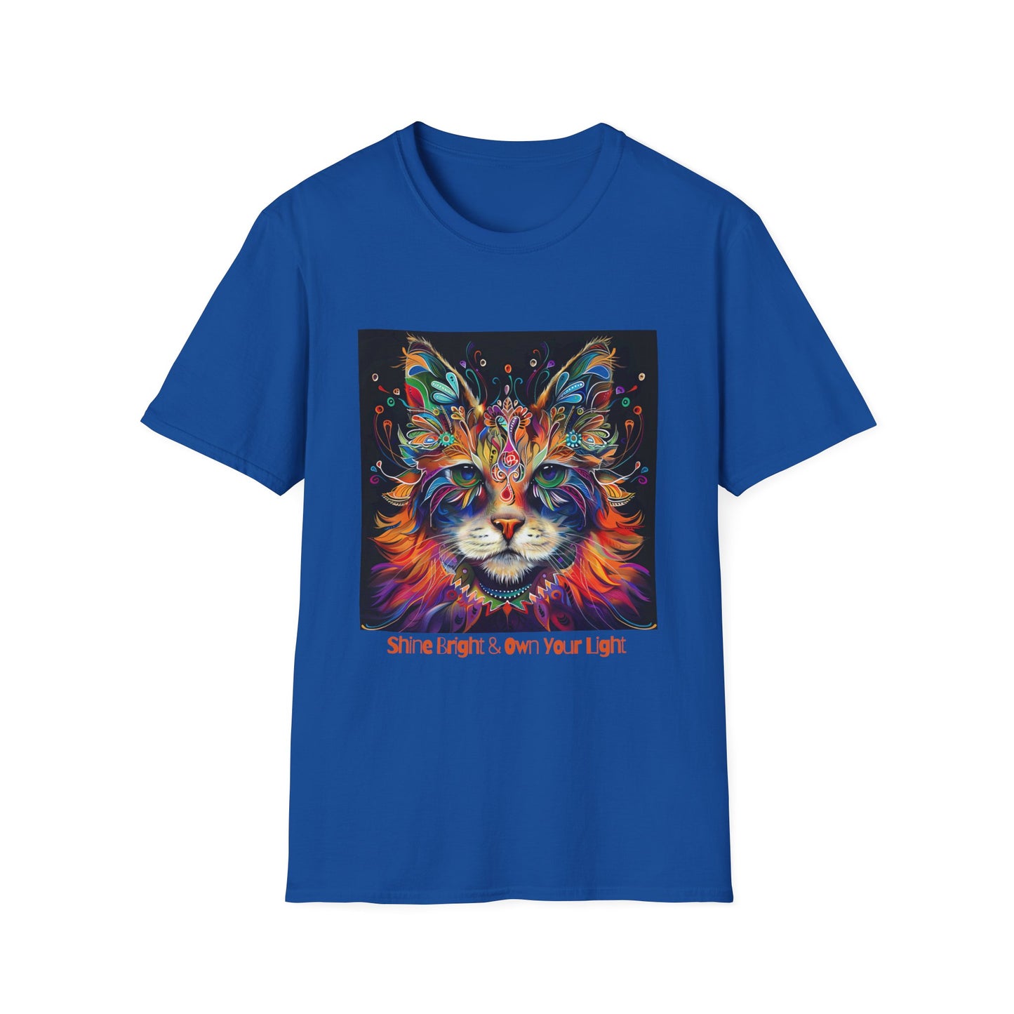"Shine Bright and Own Your Light" Cat Shaman Graphic Cat Tee, Cat Lover's Graphic Tee Graphic Unisex T- Shirt, T-Shirt Cat Lovers Gift Softstyle T-Shirt Tee Teeshirt Stylized Cat