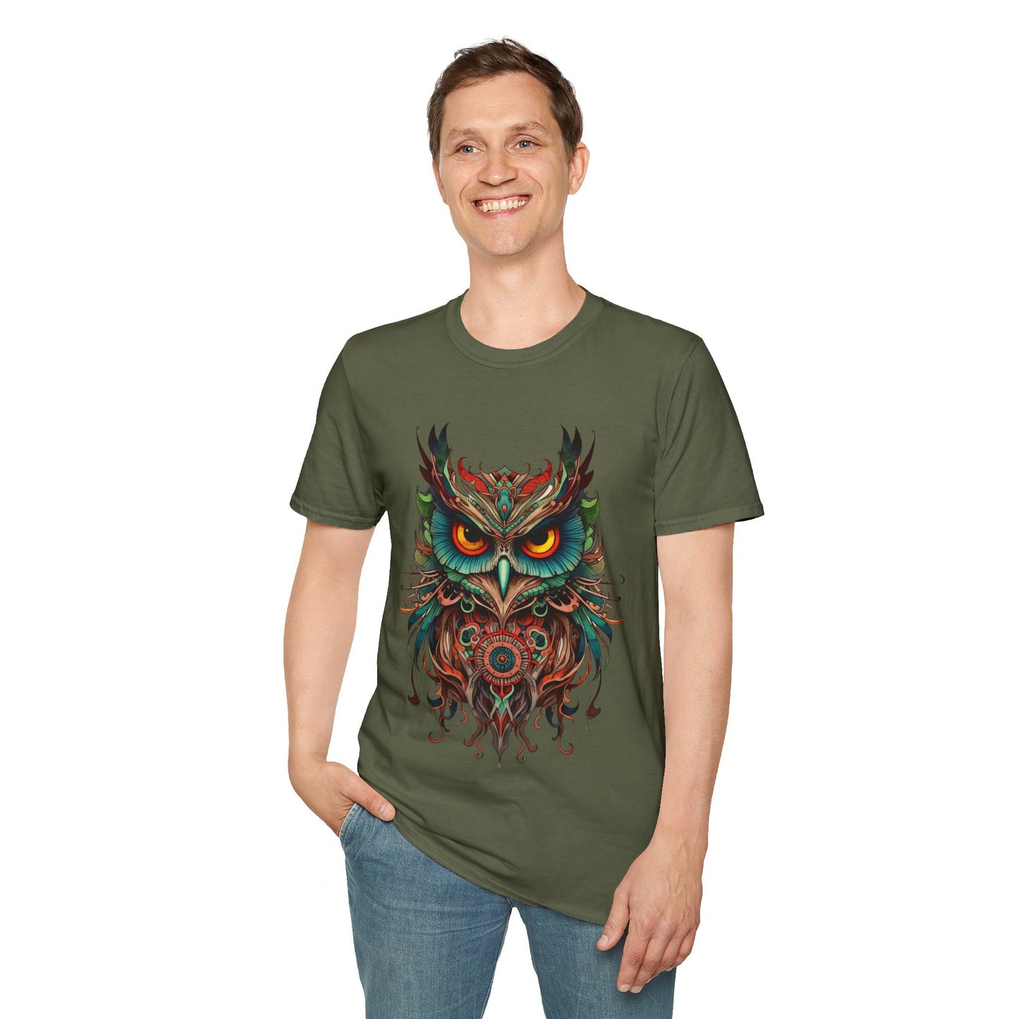 Jeweled Tone Owl, Owl Shirt, Barn Steampunk Owl Unisex Tee Shirt, T-Shirt Softstyle T-Shirt Tee Teeshirt