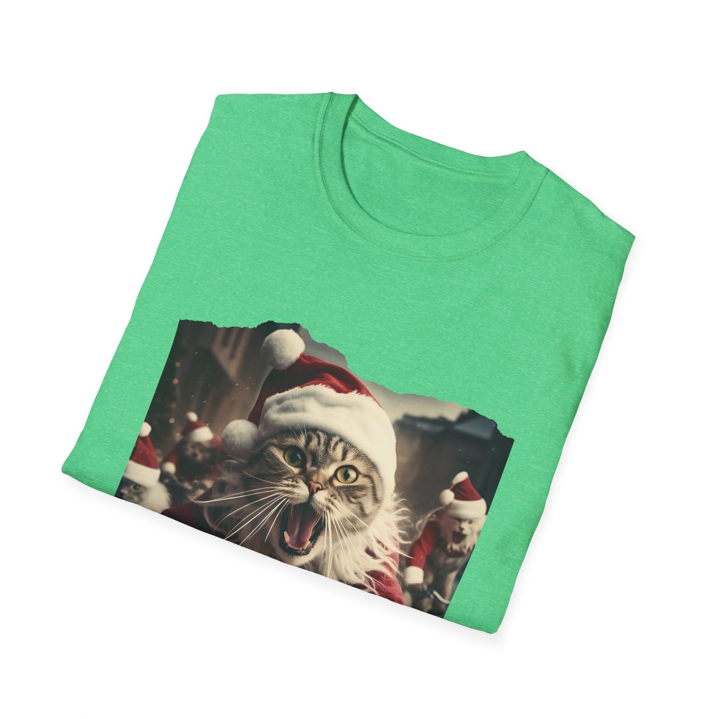 Screaming Cats on Bikes Holiday Christmas Cat Shirt, Cat Lover's Graphic Tee Graphic Unisex T- Shirt, T-Shirt Cat Lovers Gift Softstyle T-Shirt Tee Christmas JumperTeeshirt Stylized Cat