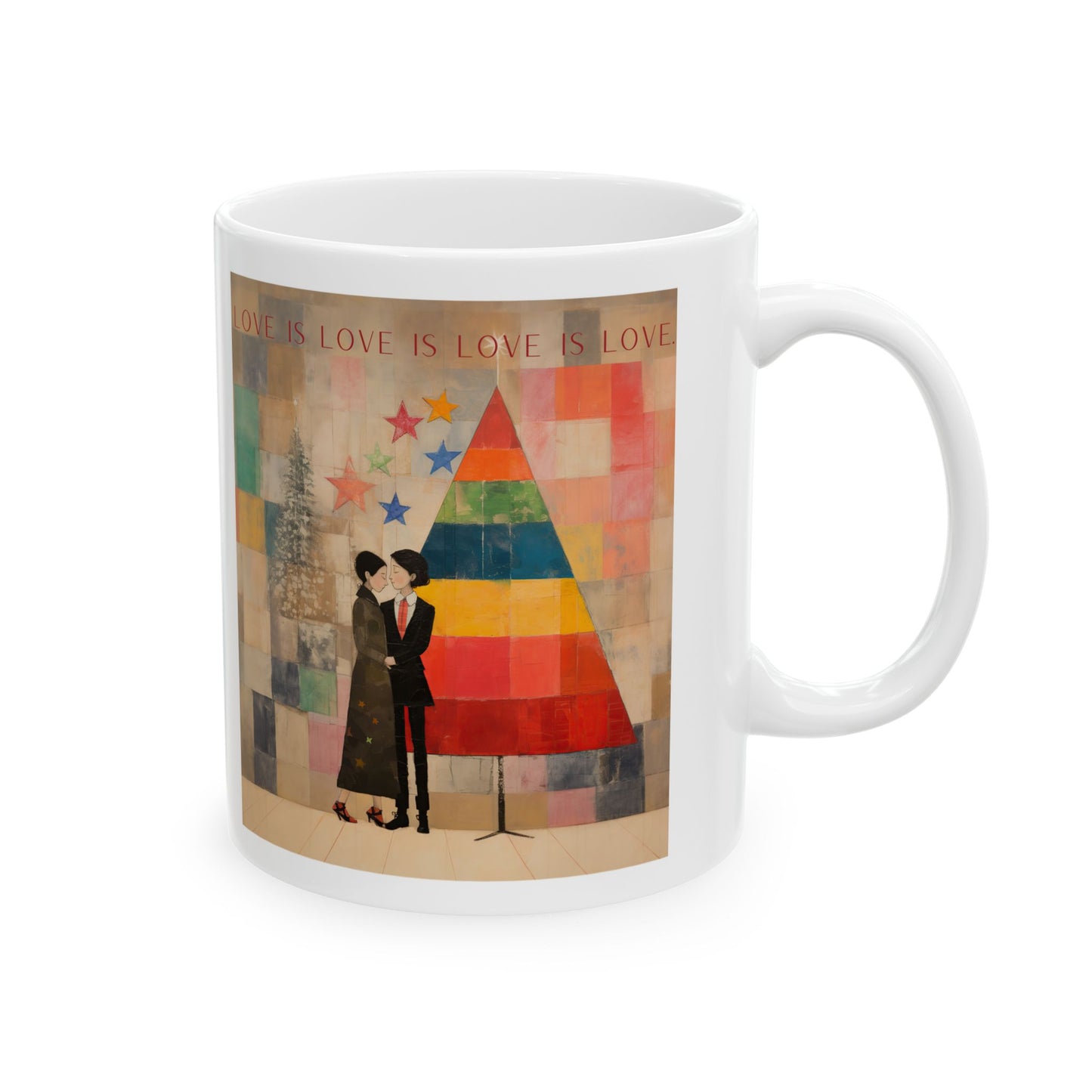 Love is Love Pride Christmas, Rainbow Colorful LGBTQ+ Gift Mug, Printed Art, Christmas Ceramic Mug 11oz Colorful, Bright and Cheery