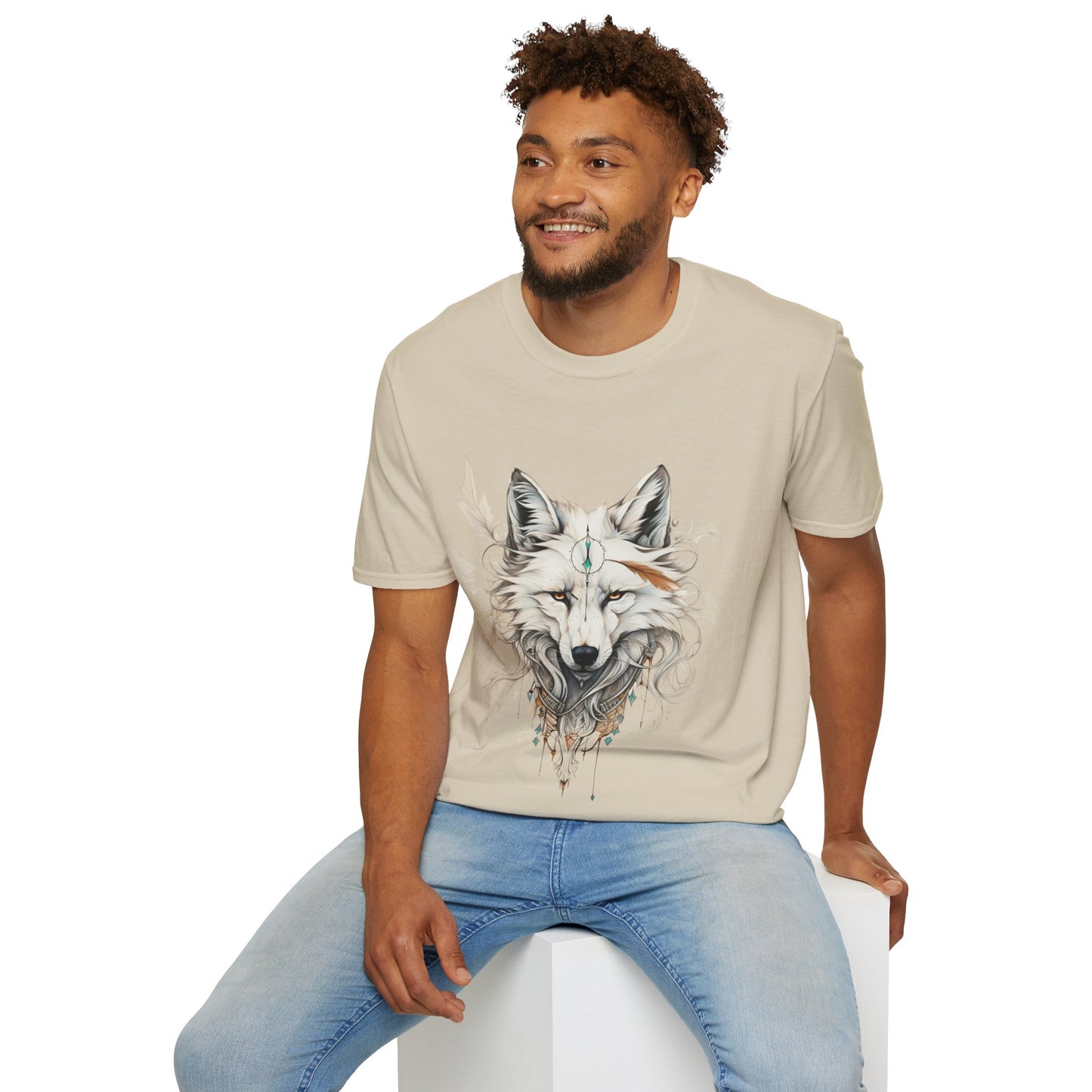 White Snow Fox Shirt, Fox Lover's Gift, Unisex Tee Shirt, T-Shirt Fox Totem Spirit Medicine Softstyle T-Shirt Tee Teeshirt White Fox