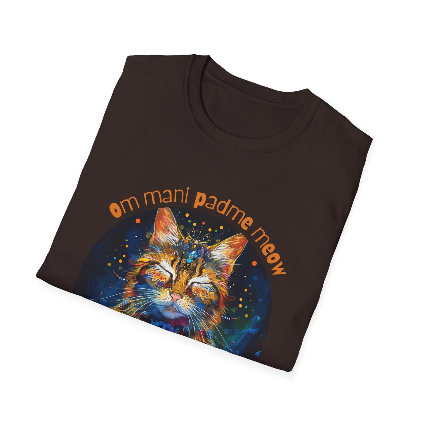 Om Mani Padme Meow (Ver 3) - Meditating Cat Shirt, Cat Lover's Graphic Tee Graphic Unisex T- Shirt, T-Shirt Cat Lovers Gift Softstyle T-Shirt Tee Teeshirt Stylized Cat