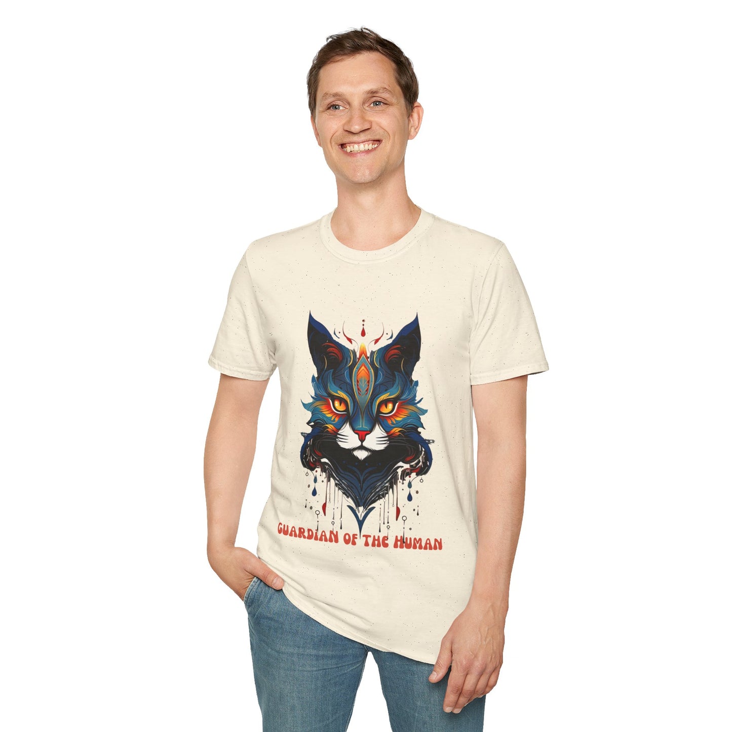 Guardian of the Human, Cat Lover's Gift Unisex Tee Shirt, T-Shirt Cat Lovers Gift Softstyle T-Shirt Tee Teeshirt Stylized Cat