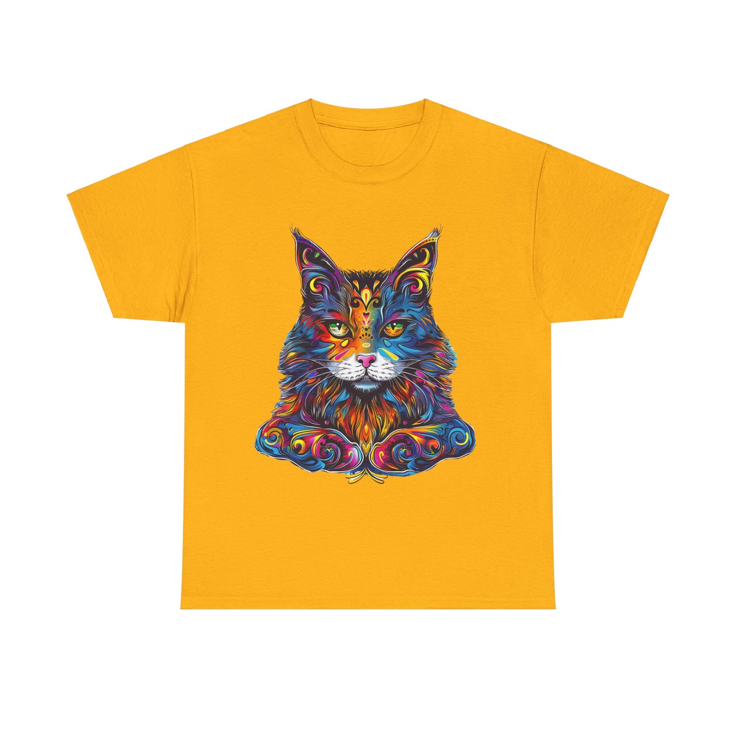 Chill Vibe Jewel Tone Cat Graphic Tee - Cat Lover TeeShirt - T-shirt - Cat Gift Unisex Heavy Cotton Tee T-Shirt