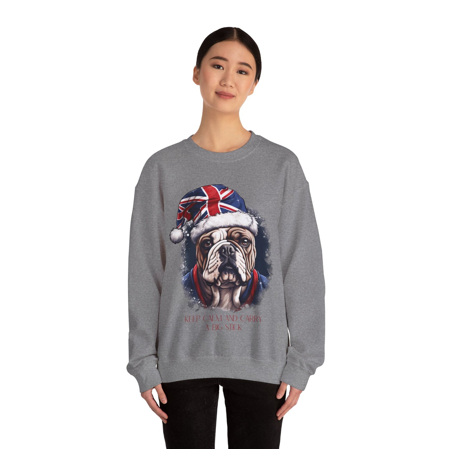 British English Bulldog - Keep Calm and Carry a Big Stick Union Jack Unisex Long Sleeve Jersey Cotton Shirt Mens Women Sweatshirt Sweat Shirt