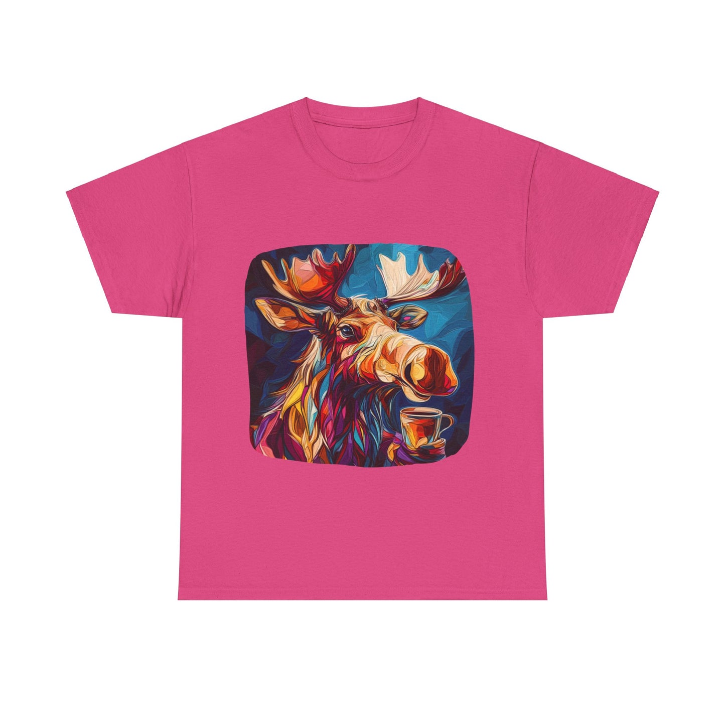 Moose and Coffee, Boho Painterly Coffee Moose - Moose Lover Unisex Heavy Cotton Tee T-Shirt