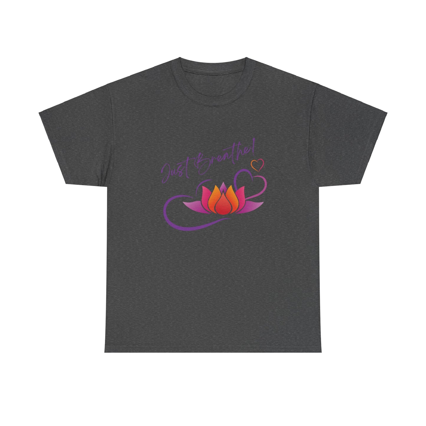 Just Breathe! Lotus Flower Hearts Tee shirt, Graphic Tees, Yoga Wear, Zen, Spiritual, Meditation Gifts Unisex Heavy Cotton Graphic Tee T-Shirt