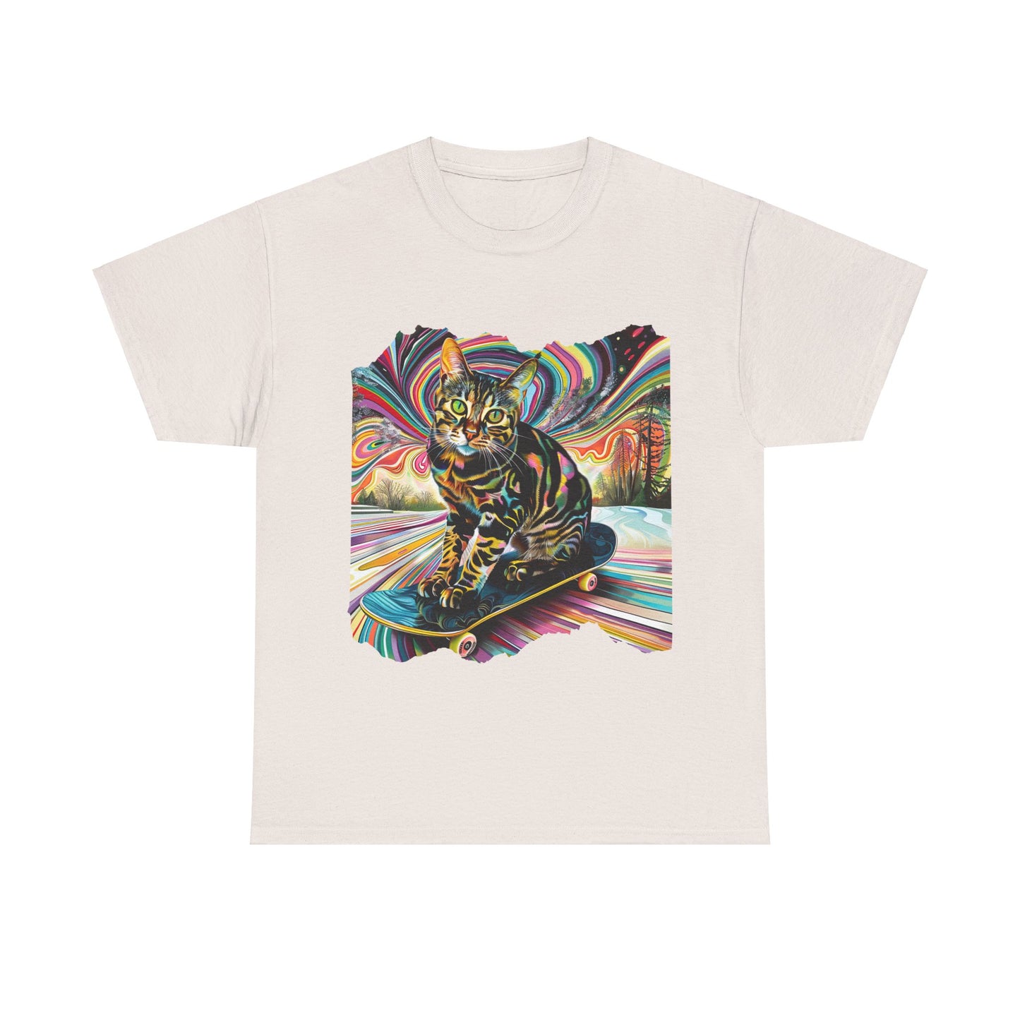 Skateboard Cat (V3) Skater Cat Art Gift - Cool Cats Unisex Heavy Cotton Tee T-Shirt