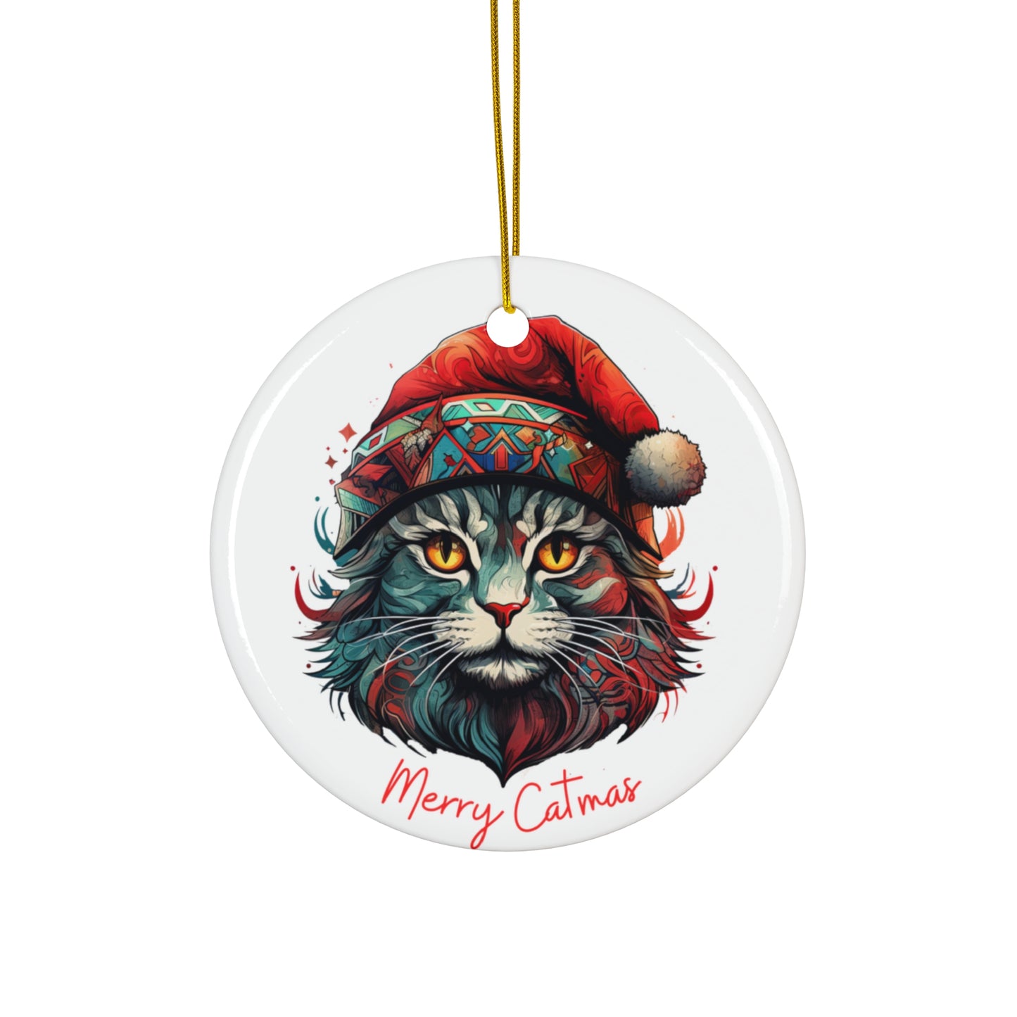Merry Catmas Santa Cat, Cat in Santa Hat, Cat Lovers, Cat Mom, Cat Dad, Christmas Gift,Ornament, Ceramic Naughty Cat Lovers Gift