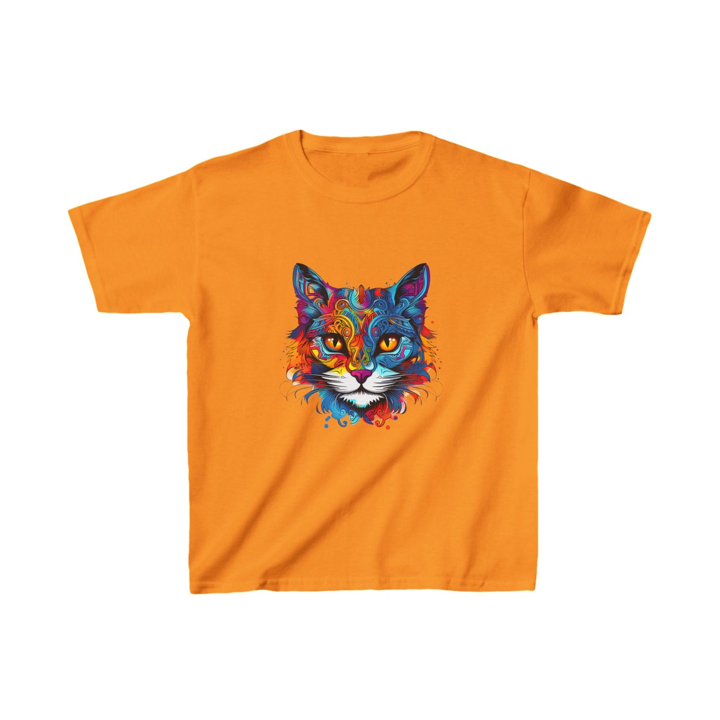 Jewel Tone Kids Cat Graphic Tee - Vibrant Cute Cat Design for Young Cat Lovers