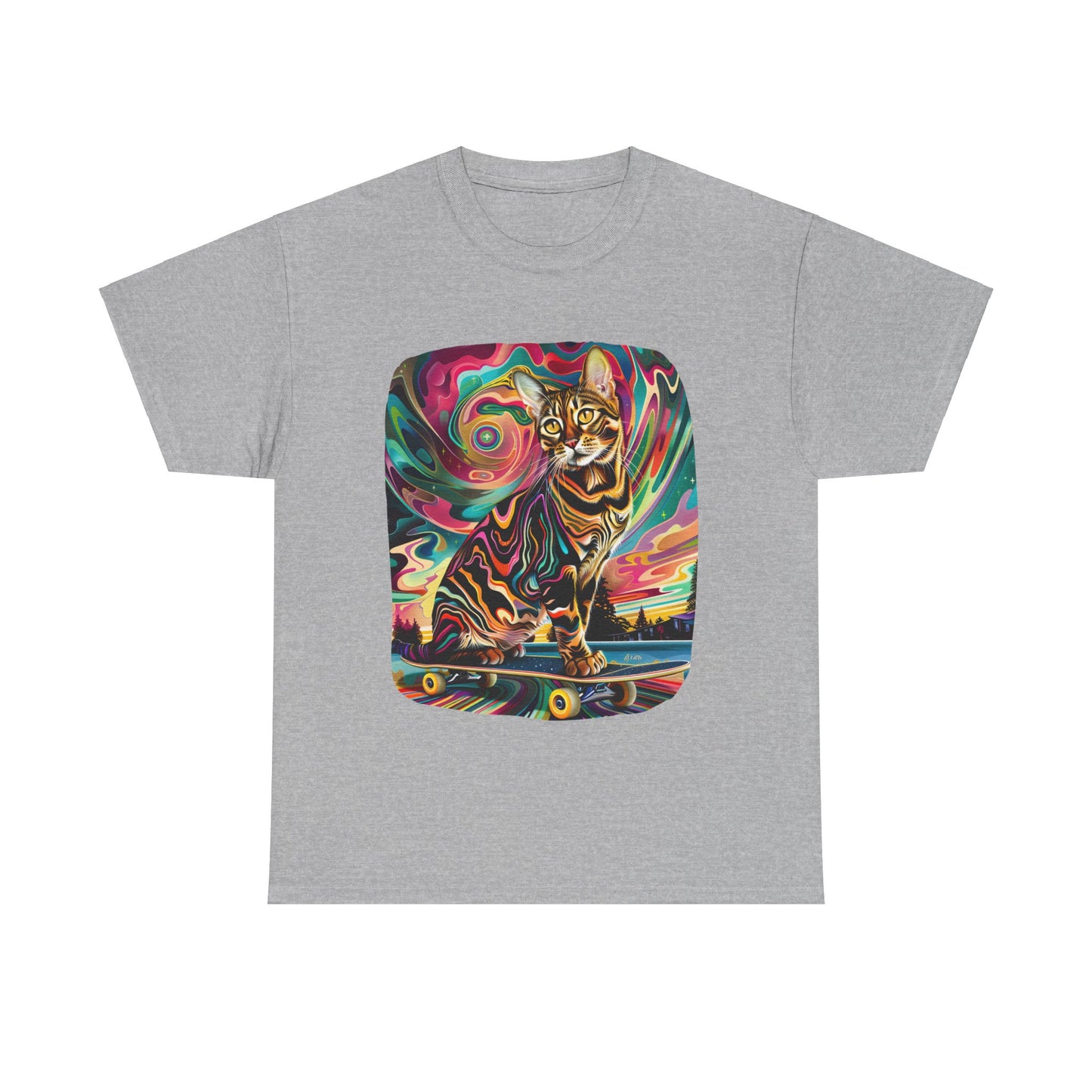 Skateboard Cat, Skater Cat Art Gift - Cool Cats Unisex Heavy Cotton Tee T-Shirt