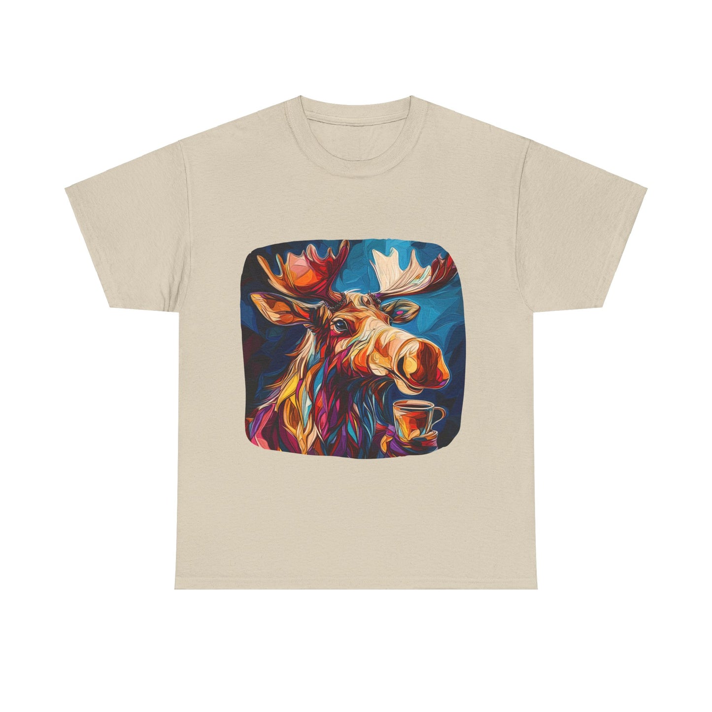 Moose and Coffee, Boho Painterly Coffee Moose - Moose Lover Unisex Heavy Cotton Tee T-Shirt