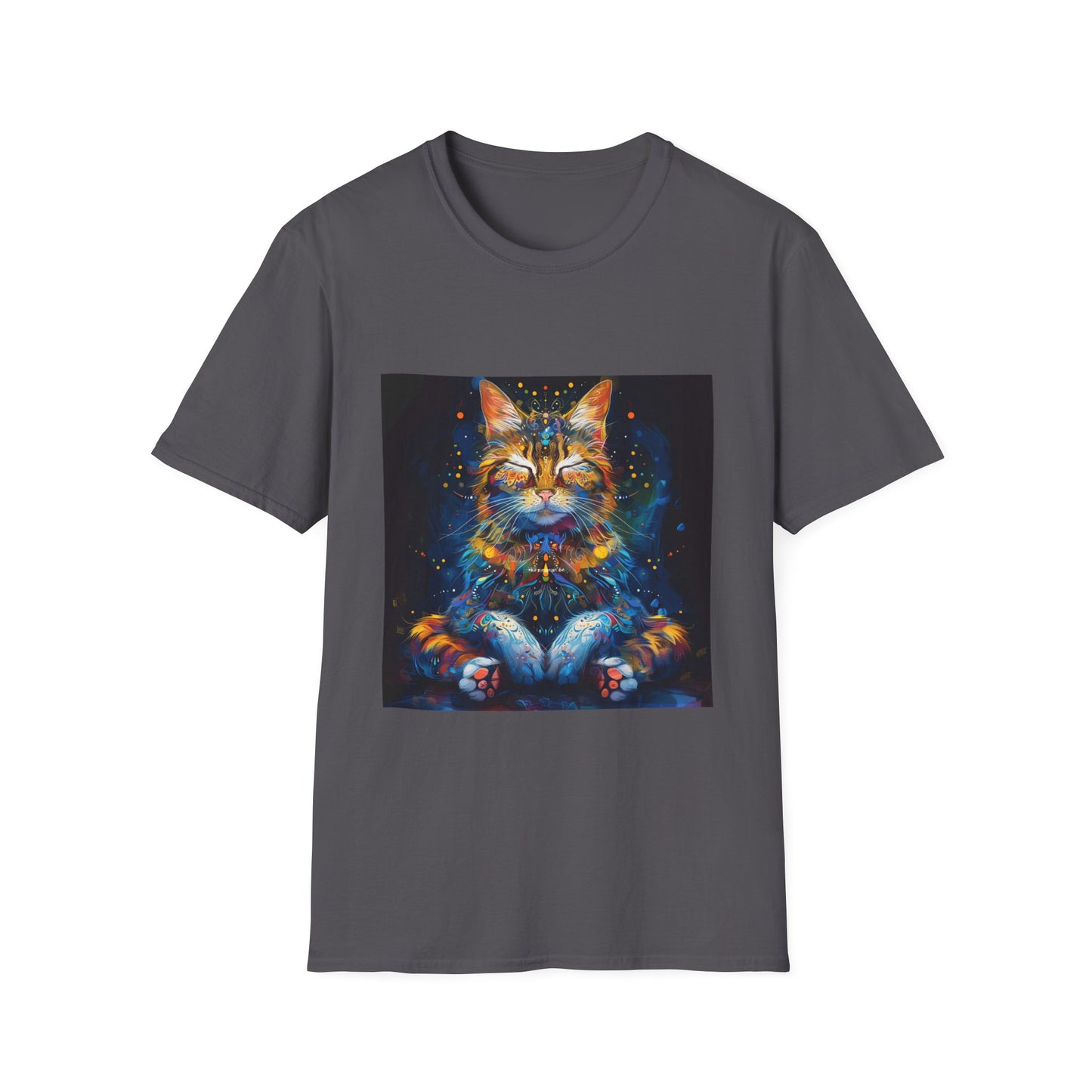 Meditating Cat Graphic Yoga Shirt, Cat Lover's Graphic Tee Graphic Unisex T- Shirt, T-Shirt Cat Lovers Gift Softstyle T-Shirt Tee Teeshirt Stylized Cat