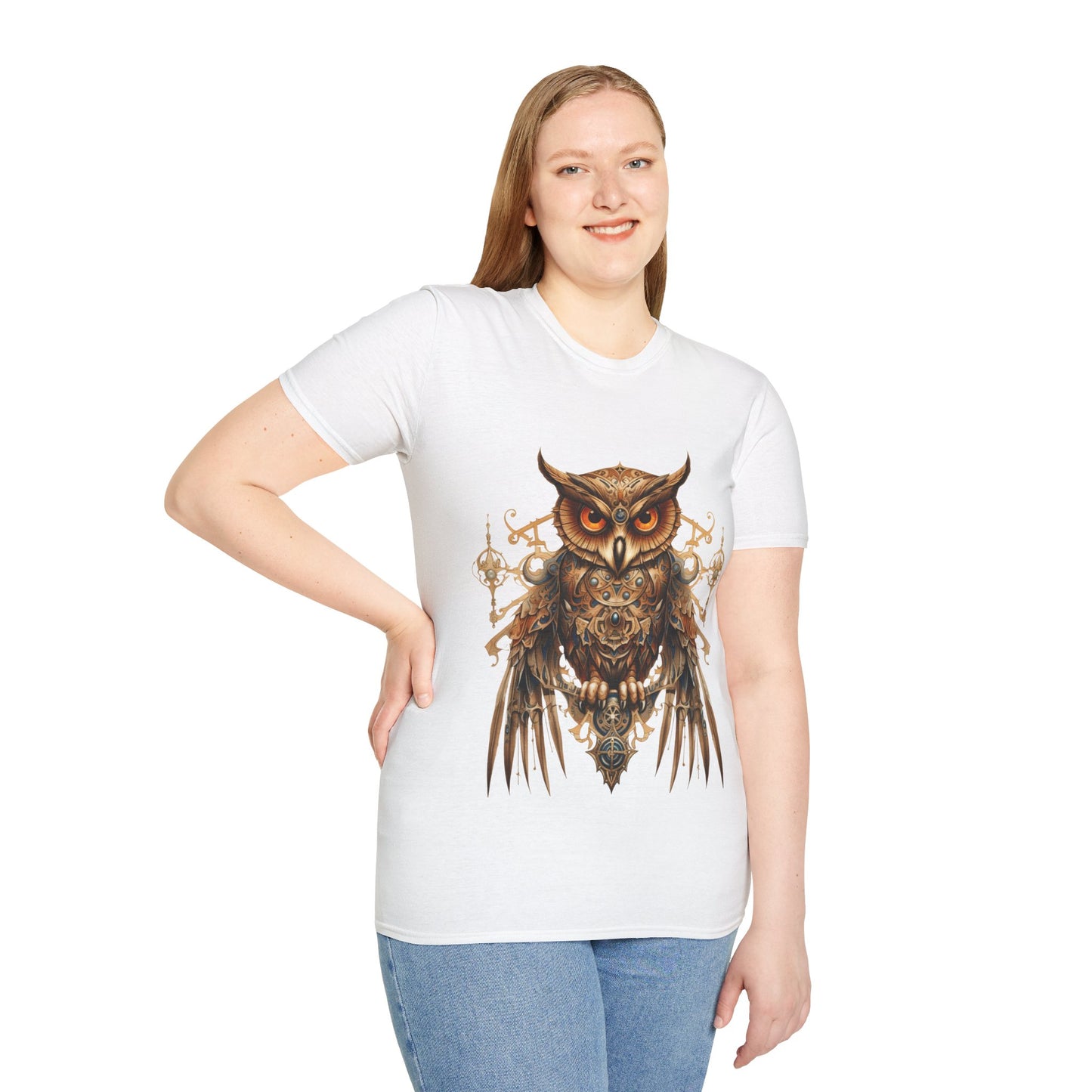 Steampunk Art Deco Style Owl II, Golden Owl Shirt, 1920's Owl Gift Unisex Tee Shirt, T-Shirt Softstyle T-Shirt Tee Teeshirt