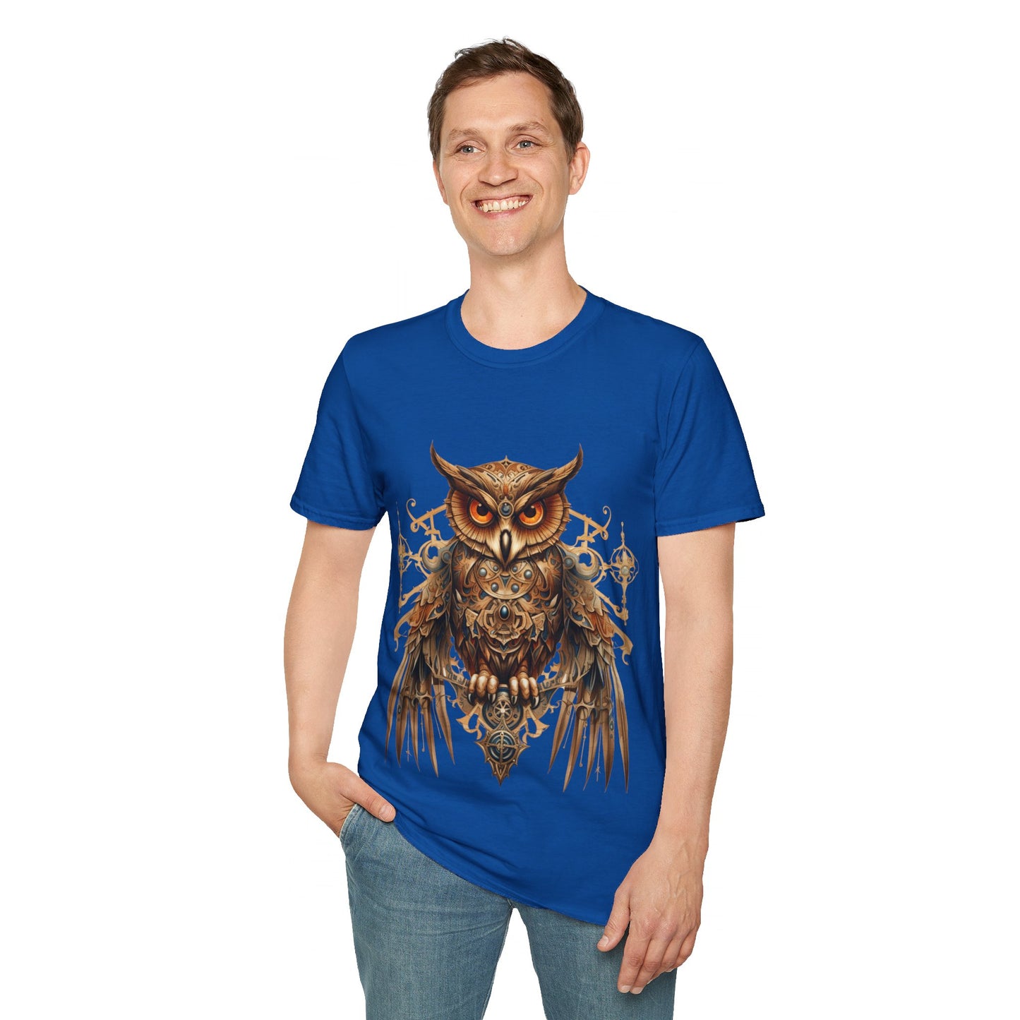 Steampunk Art Deco Style Owl II, Golden Owl Shirt, 1920's Owl Gift Unisex Tee Shirt, T-Shirt Softstyle T-Shirt Tee Teeshirt