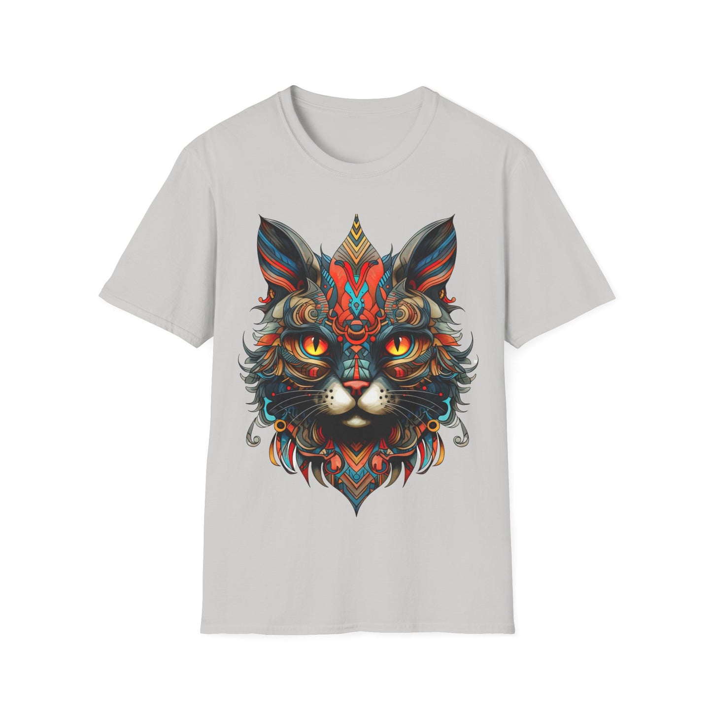 Tribal Exotic Cat Shirt, Cat Lover's Graphic Tee Graphic Unisex T- Shirt, T-Shirt Cat Lovers Gift Softstyle T-Shirt Tee Teeshirt Stylized Cat